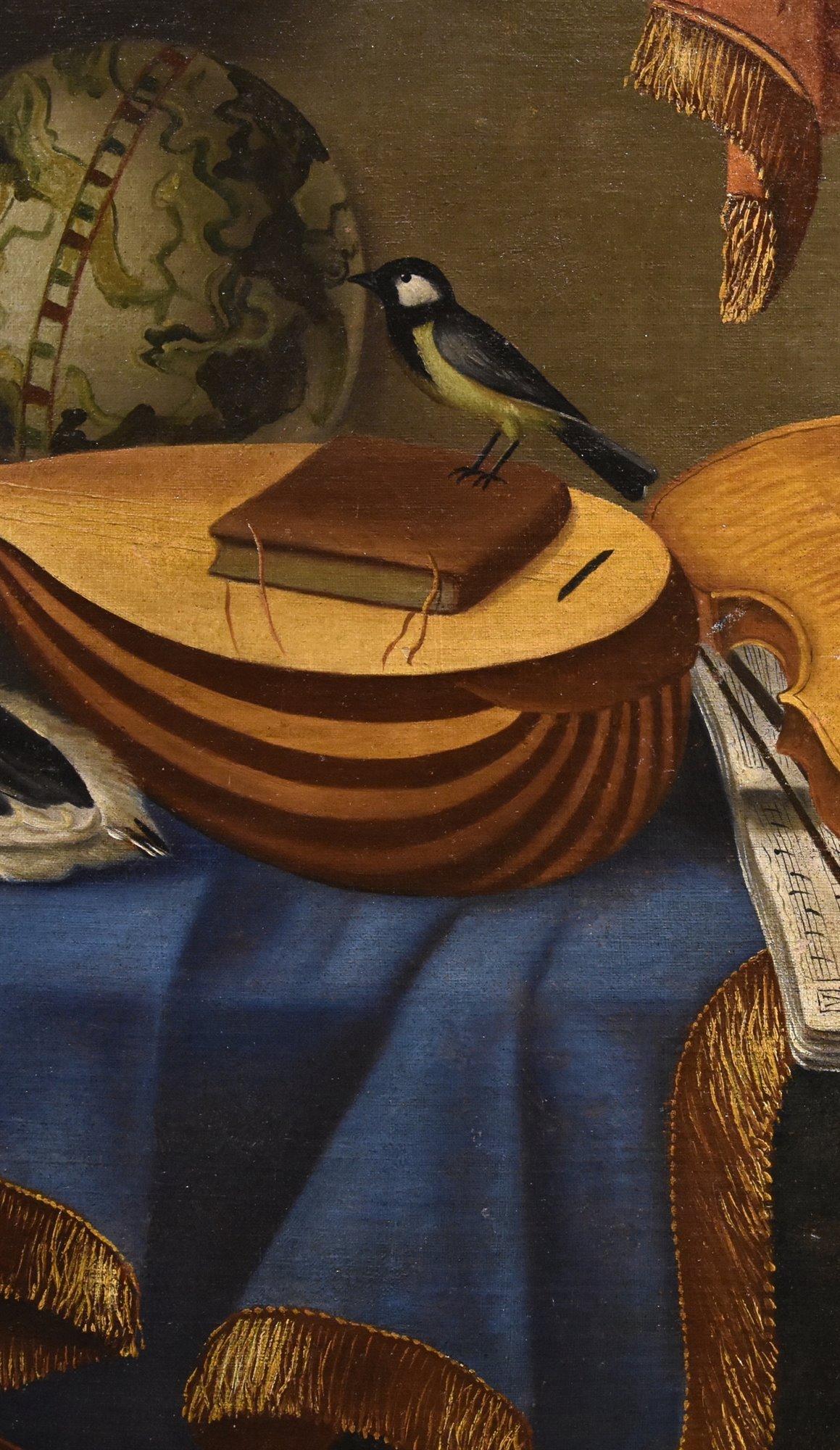 Natura morta Strumenti musicali Bettera Paint 17/18rt Century Olio su tela Arte in vendita 3