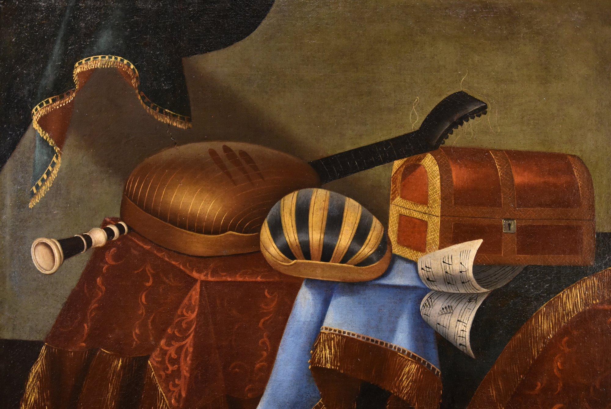 Natura morta Strumenti musicali Bettera Paint 17/18rt Century Olio su tela Arte in vendita 3