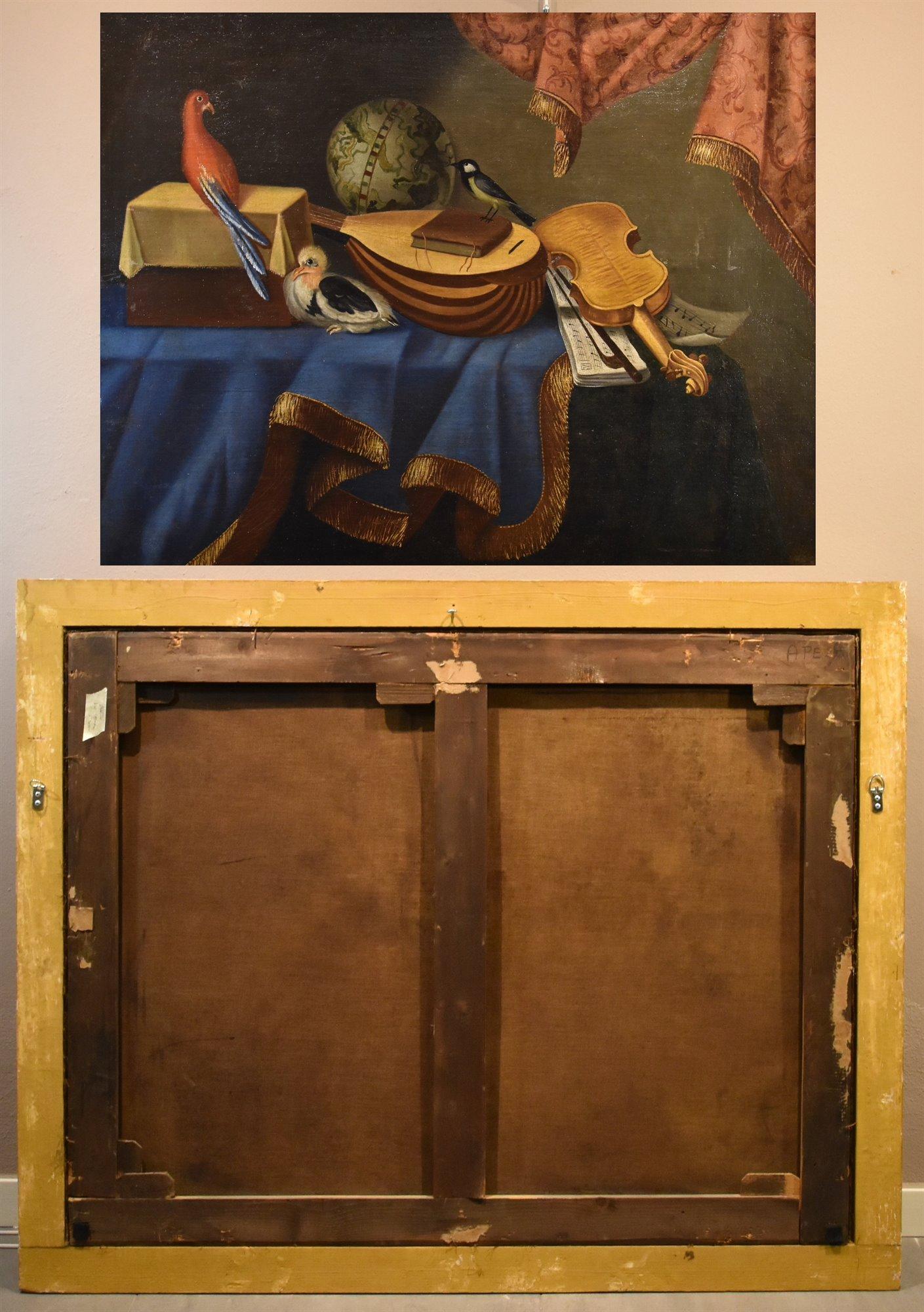 Natura morta Strumenti musicali Bettera Paint 17/18rt Century Olio su tela Arte in vendita 4