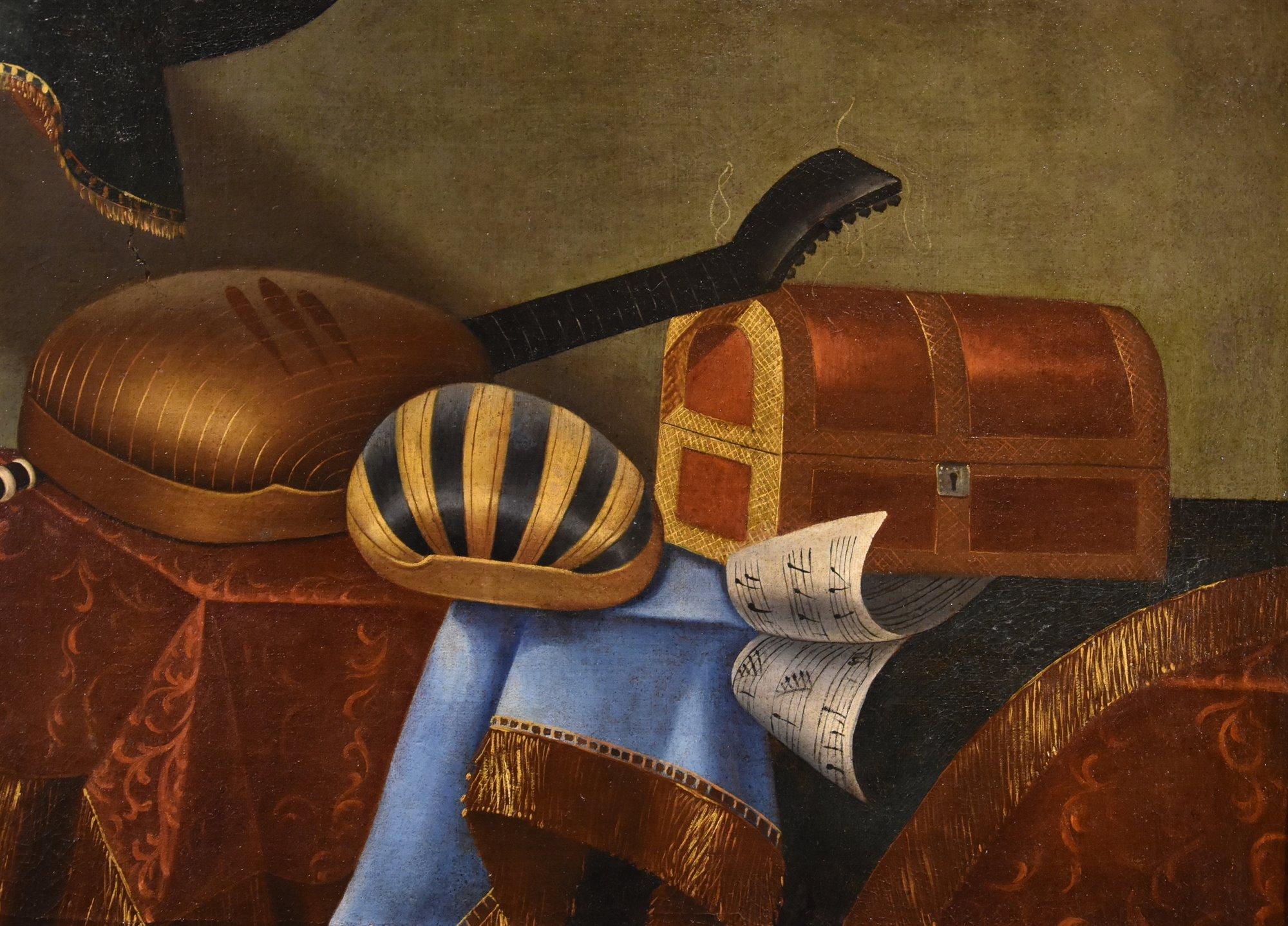 Natura morta Strumenti musicali Bettera Paint 17/18rt Century Olio su tela Arte in vendita 4