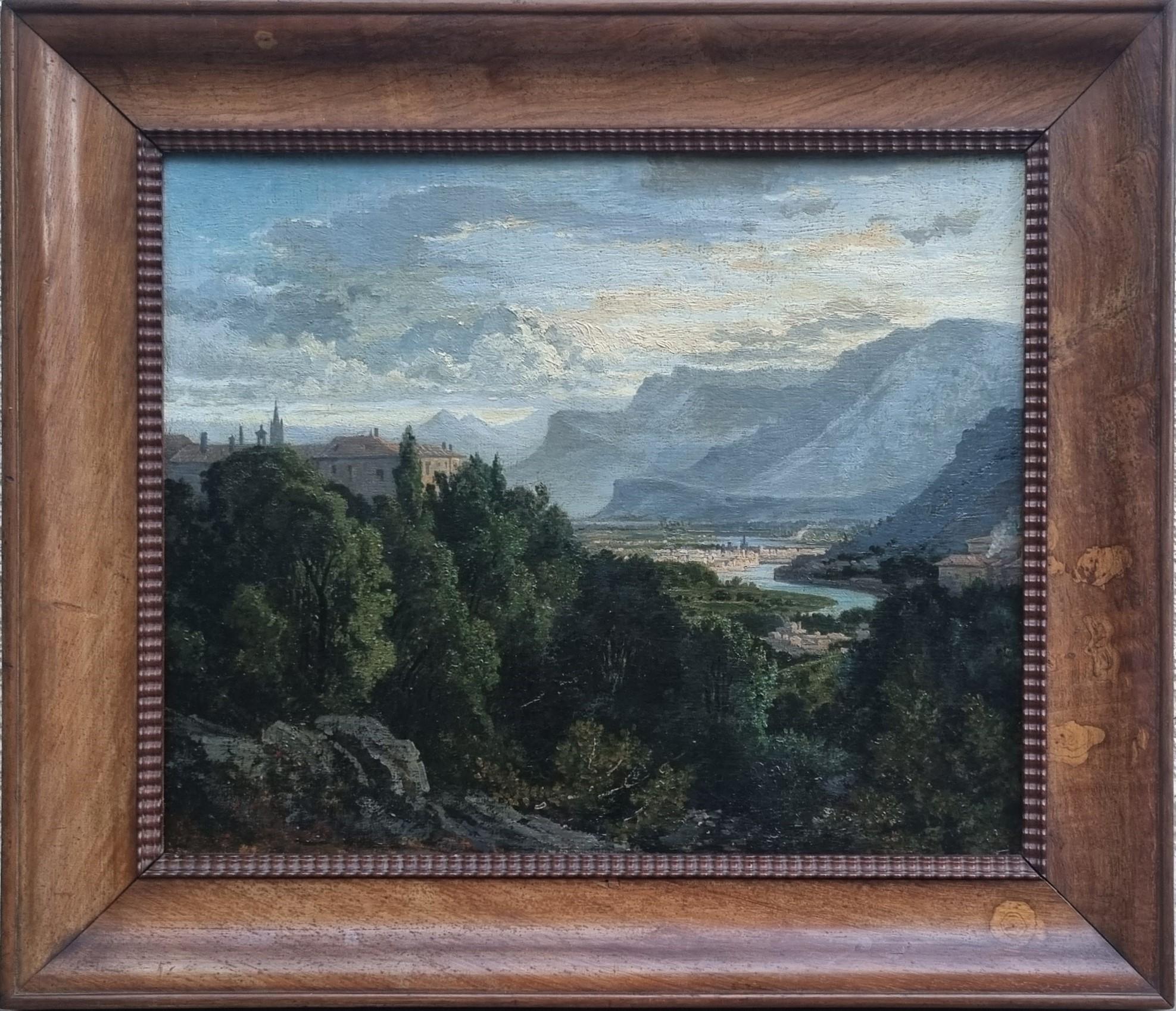 Bonaventure LAURENS Quadro di paesaggio Veduta di Grenoble  dal francese di montagna XIX in vendita 1