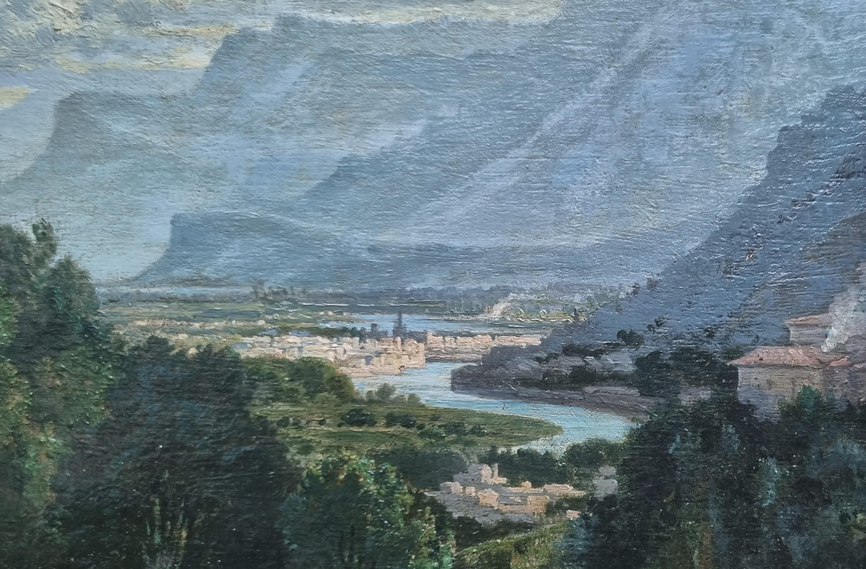 Bonaventure LAURENS Quadro di paesaggio Veduta di Grenoble  dal francese di montagna XIX in vendita 5