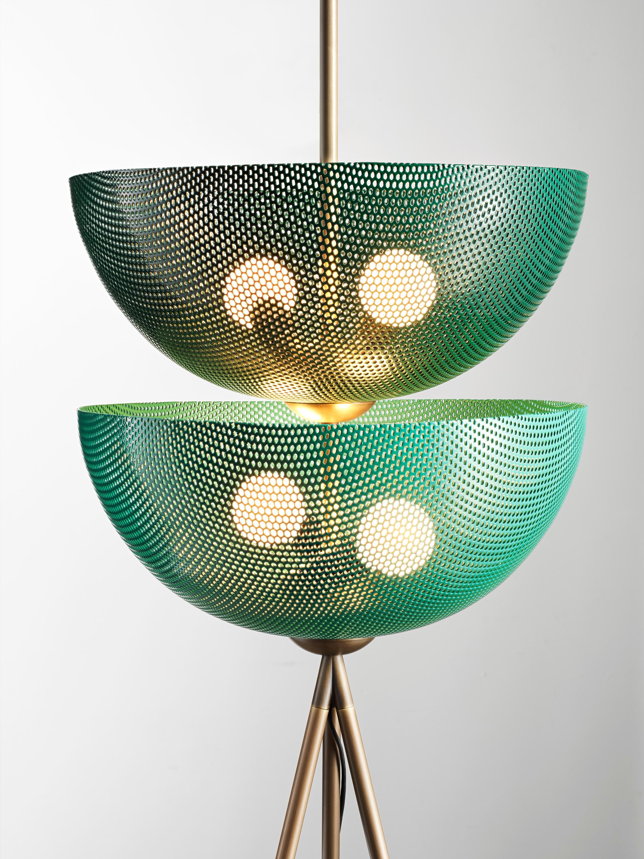 American Bonbon Floor Lamp in Green Enamel Mesh & Natural Brass by Blueprint Lighting