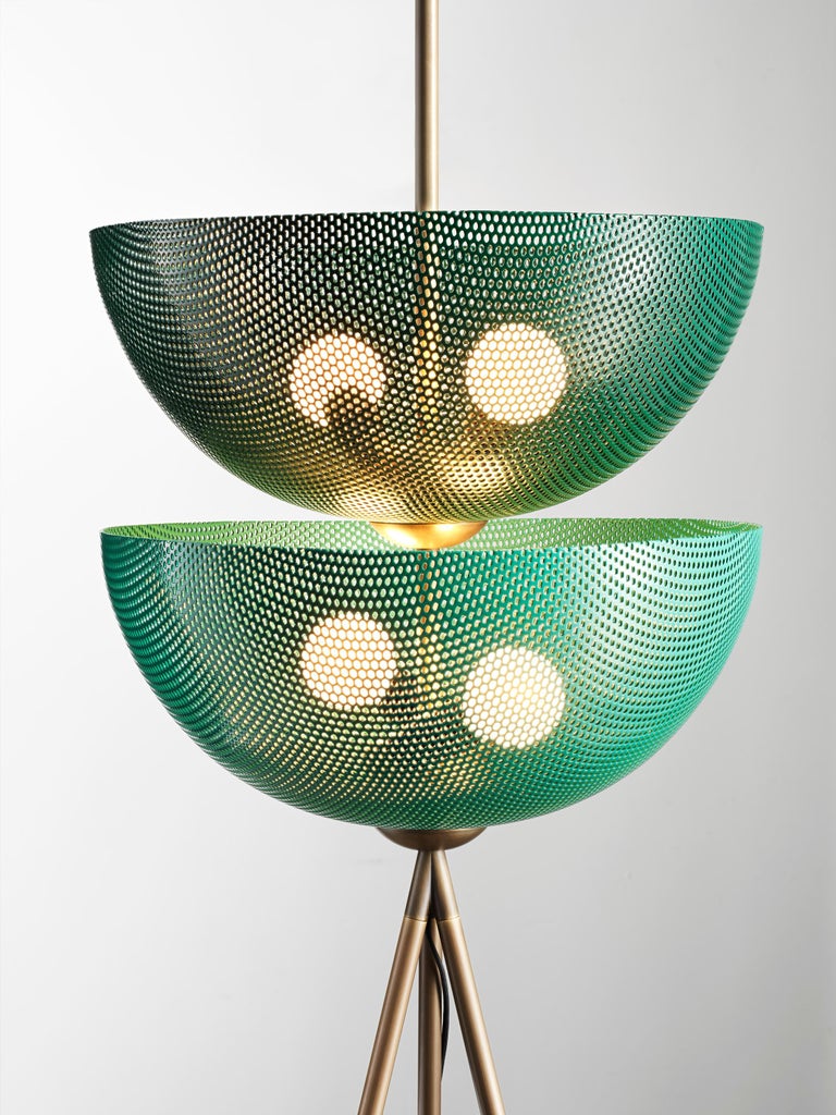 Bonbon Floor Lamp in Green Enamel Mesh and Natural Brass by Blueprint