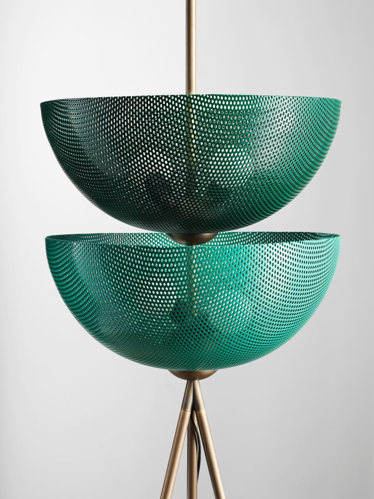 Bonbon Floor Lamp in Green Enamel Mesh and Natural Brass by Blueprint