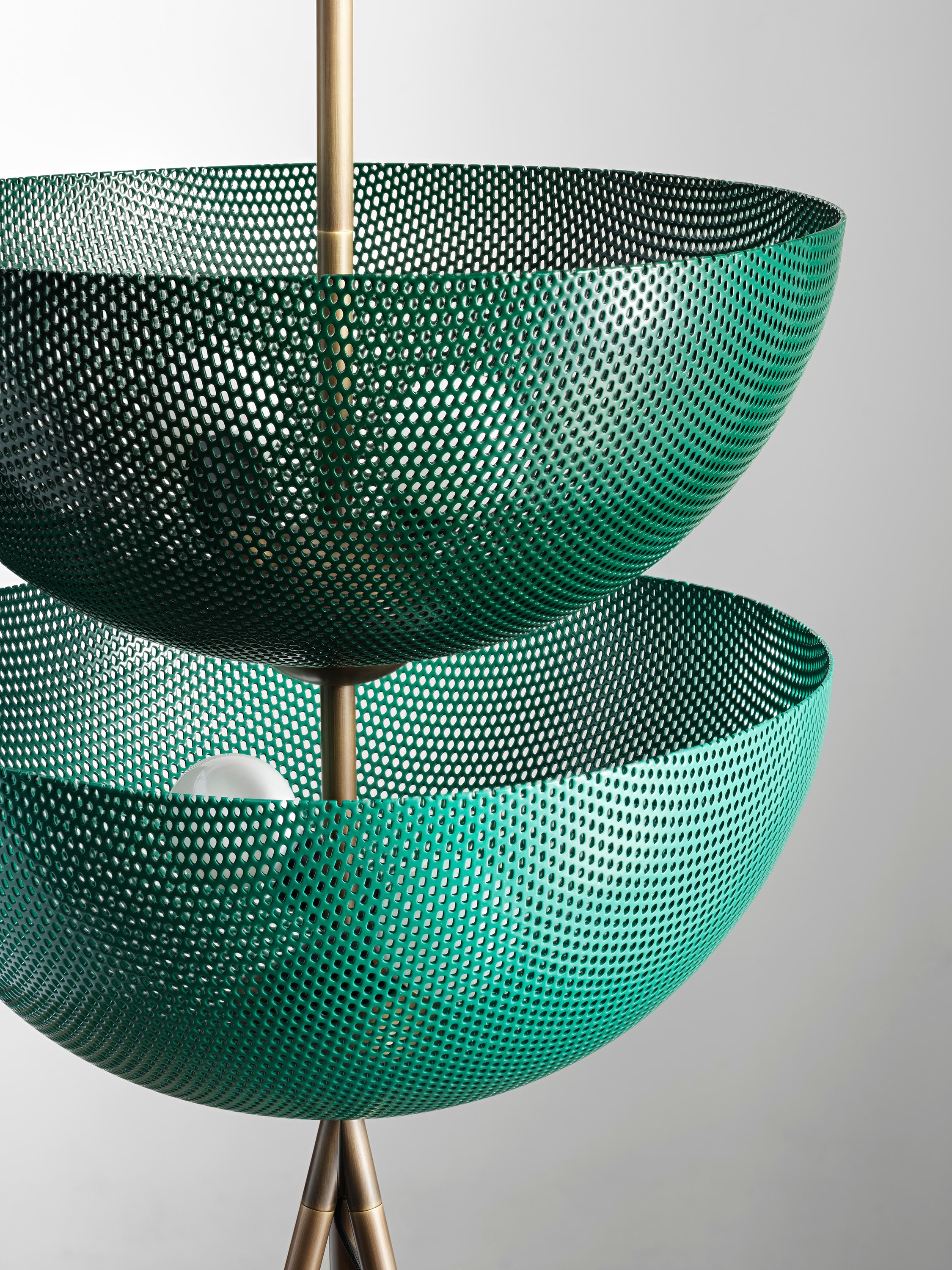 Contemporary Bonbon Floor Lamp in Green Enamel Mesh & Natural Brass by Blueprint Lighting