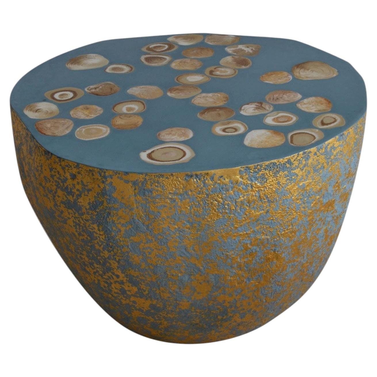 BonBon Irregular Golden and Powder Blue Coffee Table For Sale