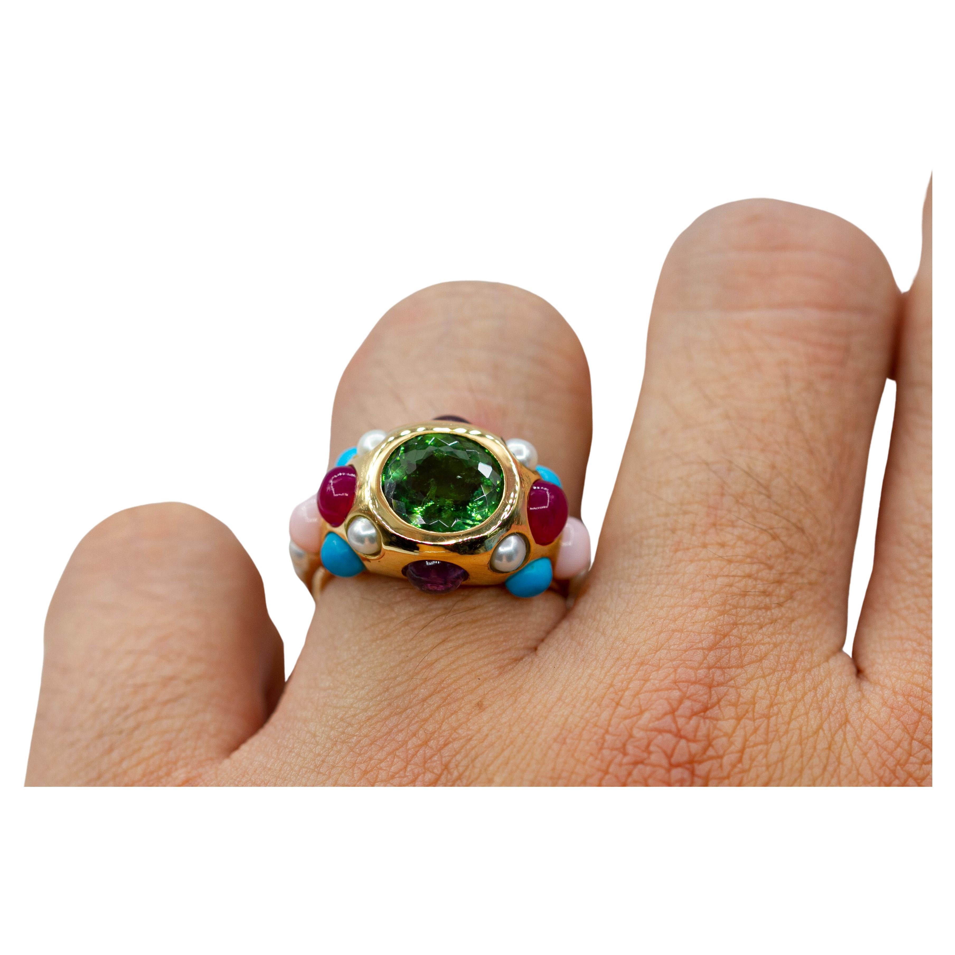 "Bonbon Multicolore" Ring by Binliang Alexander Peng - Multi Gems 18k Gold For Sale