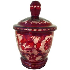 Antique Bonboniere Ruby Glass Overcast and Cut, circa 1890