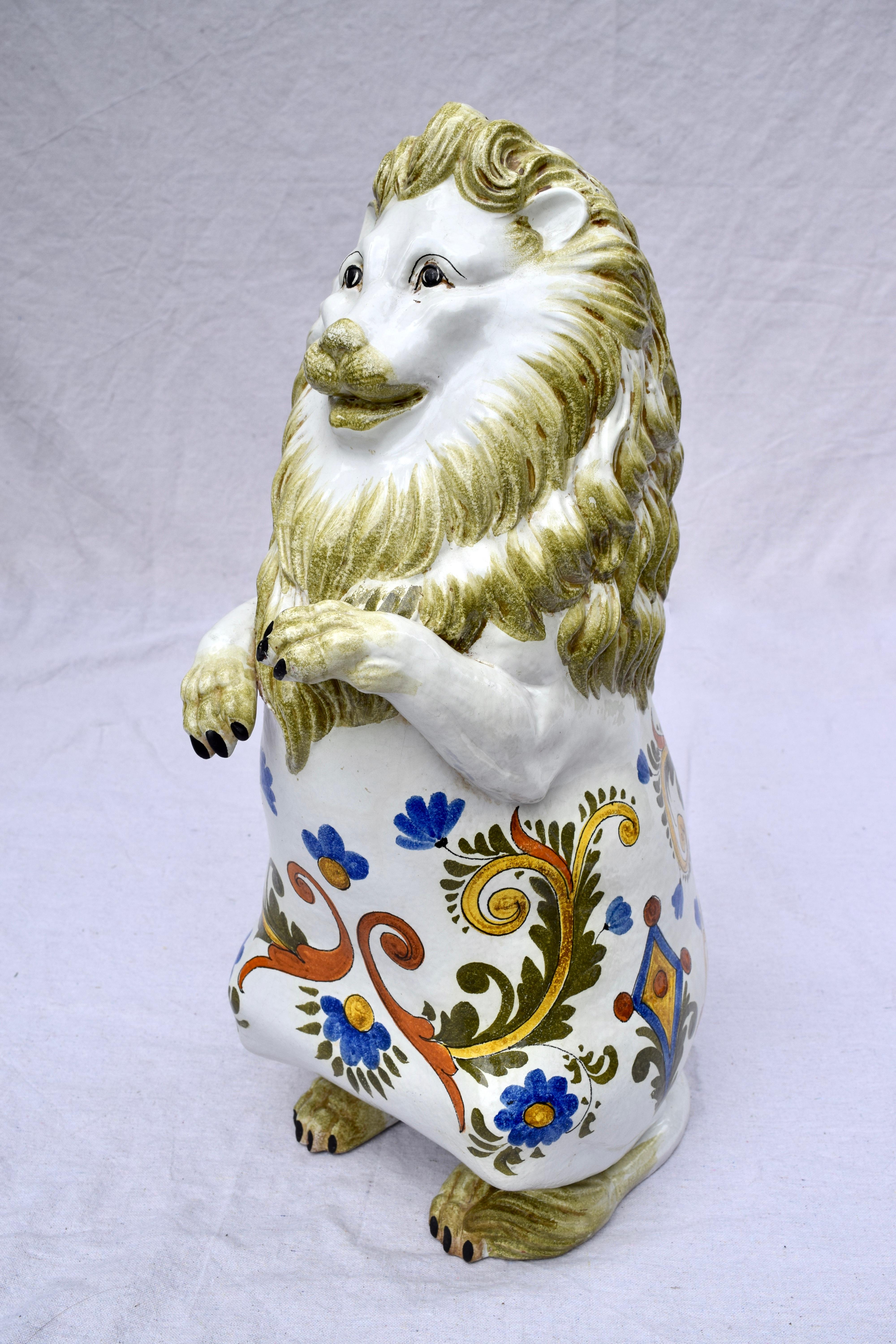 Hollywood Regency Bonci Siena Italian Pottery Lion, Monumental Animal Sculpture