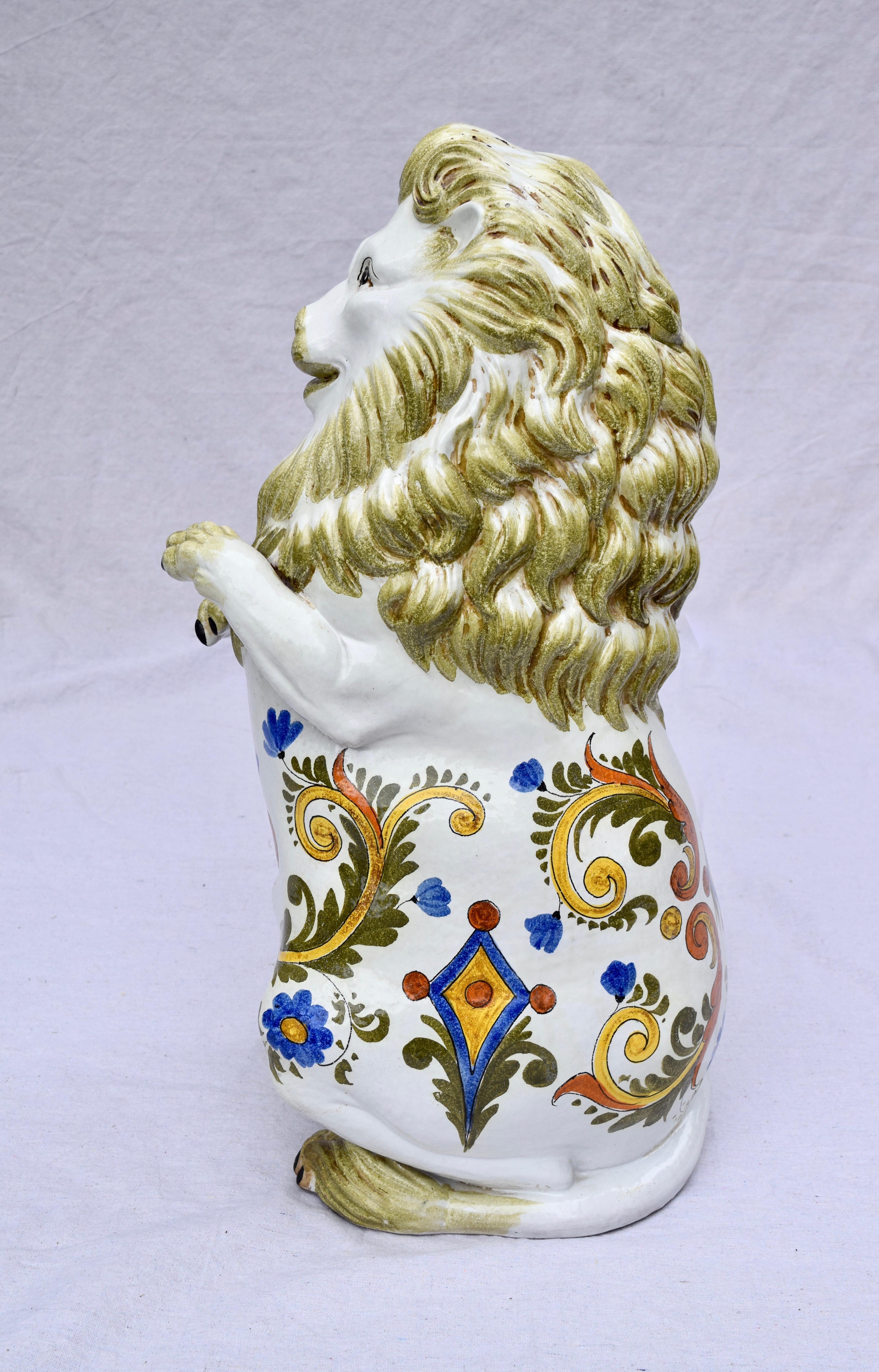 Hand-Painted Bonci Siena Italian Pottery Lion, Monumental Animal Sculpture