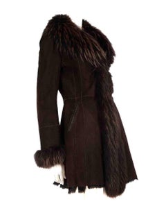 Bond Bonny Brown Suede Fur Trimmed Shearling Coat Size S