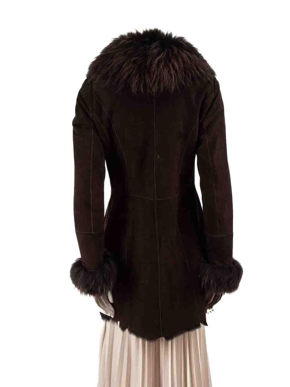 Bond Bonny Brown Suede Fur Trimmed Shearling Coat Size S In Good Condition For Sale In London, GB