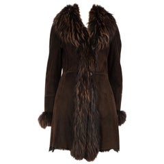 Bond Bonny Brown Suede Fur Trimmed Shearling Coat Size S