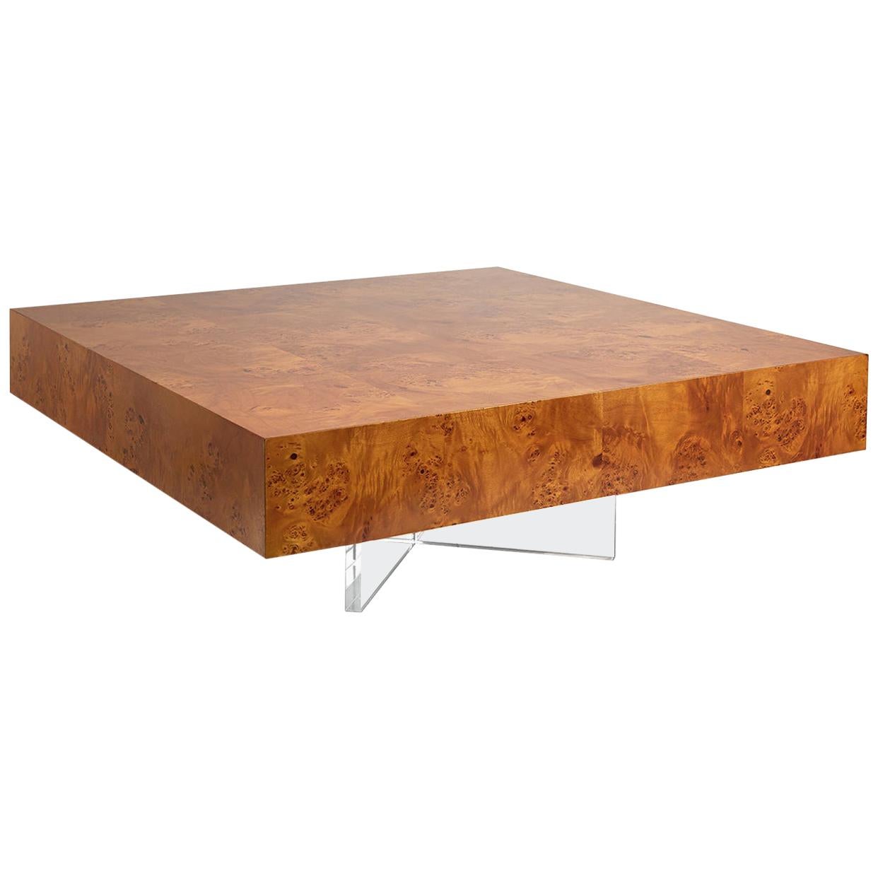 Tall Burled Square Cocktail Table For Sale at 1stdibs