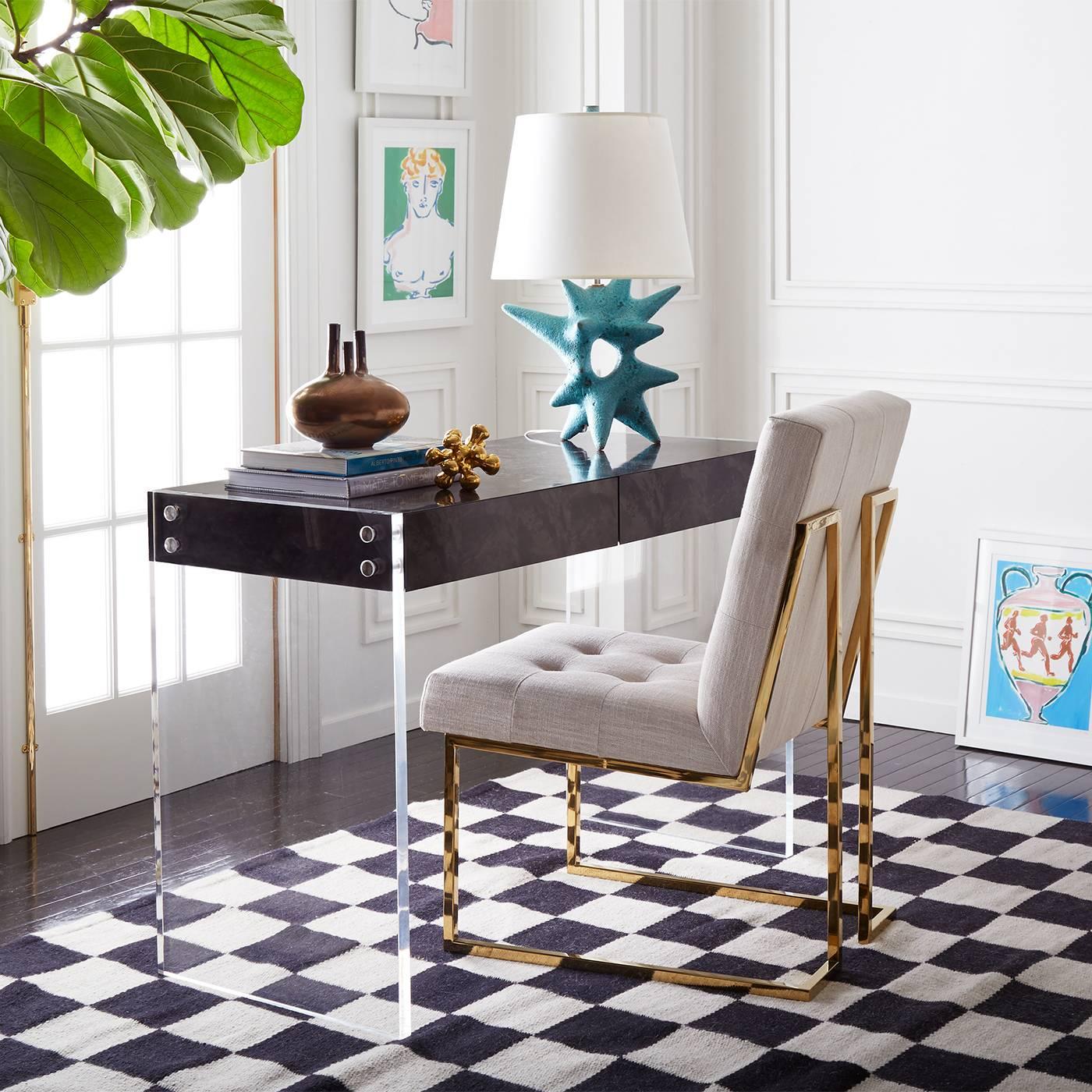 Bond Burled Wood and Lucite Desk In New Condition In New York, NY