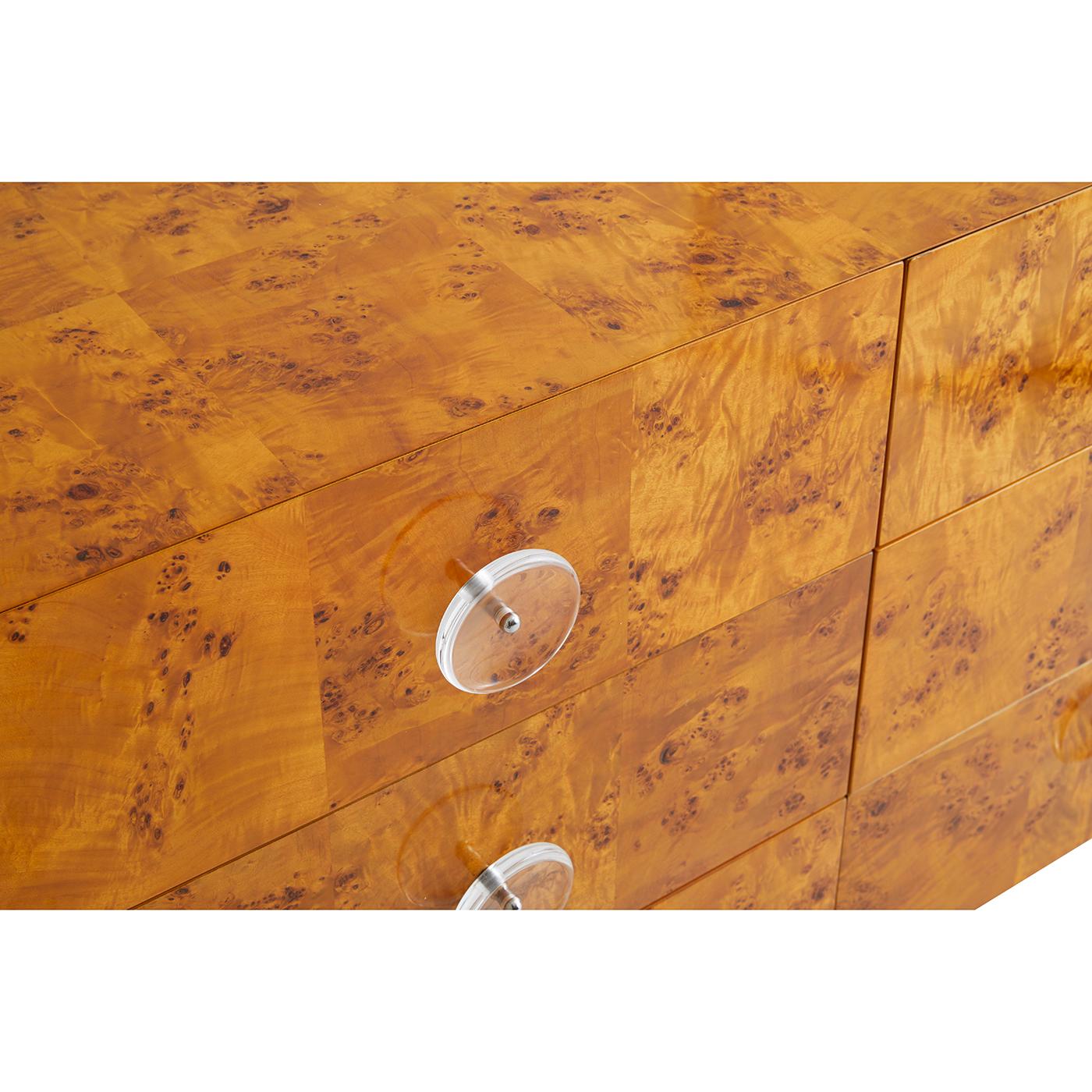 Modern Bond Burled Wood Six-Drawer Dresser