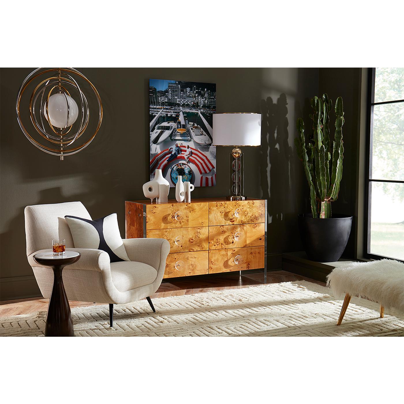 Chinese Bond Burled Wood Six-Drawer Dresser