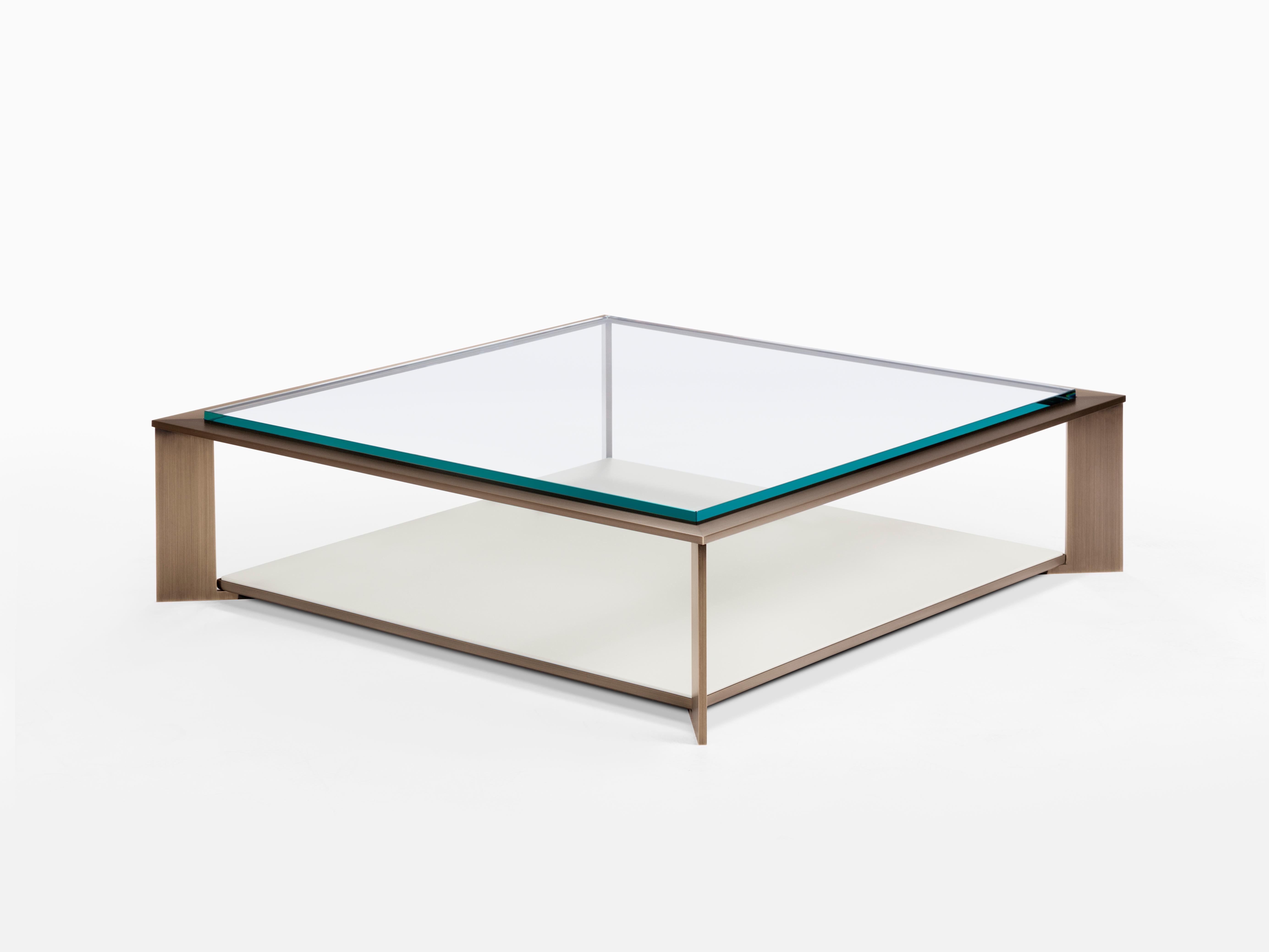 Modern Bond Cocktail Table in Metal, Stone and Glass For Sale