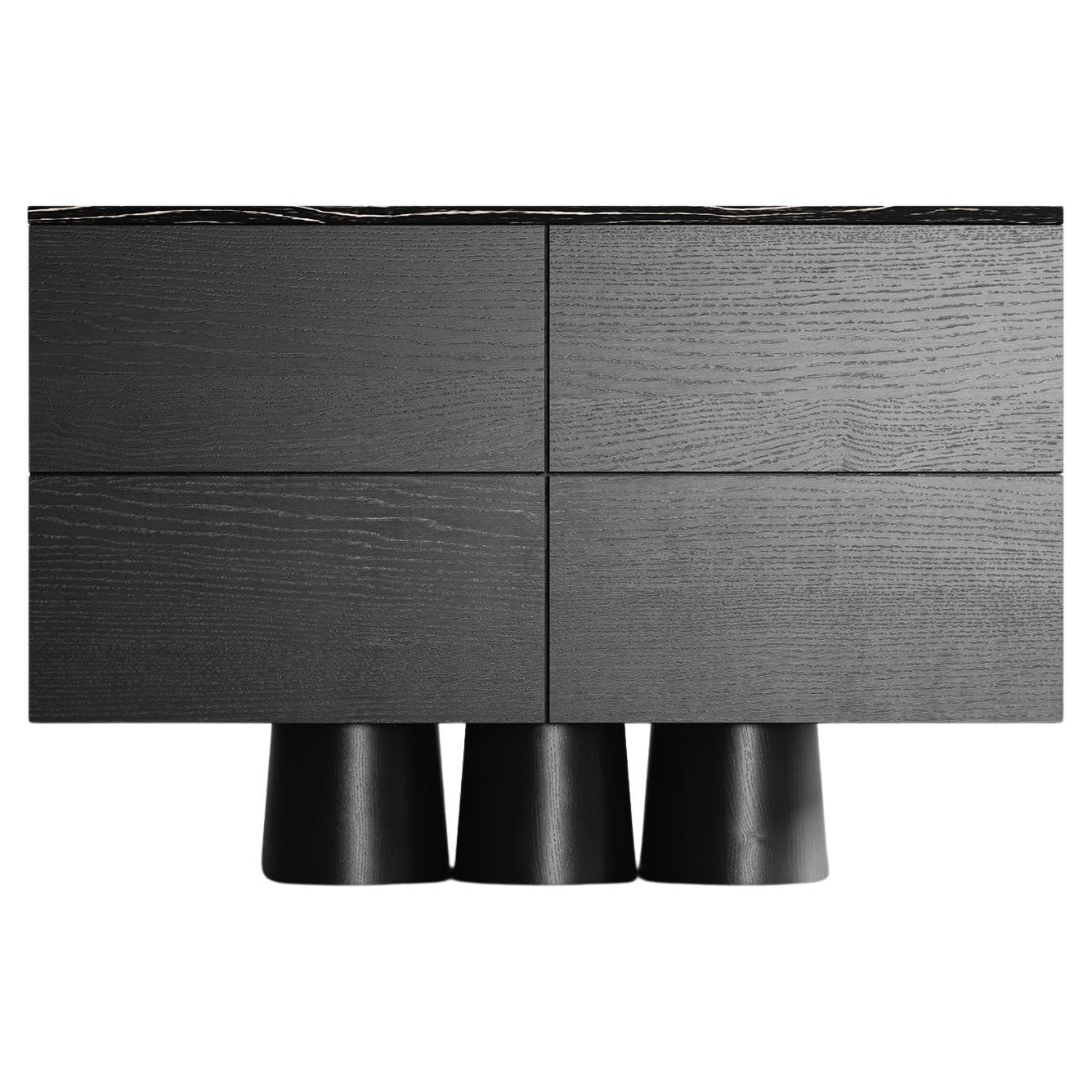 BOND DRESSER - Moderne 4 Schubladen-Ebenholz-Eiche aus Ebenholz und exotischem schwarz-weißem Holz