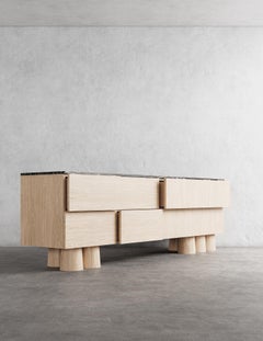 BOND DRESSER - Modern 6 Drawer Nude Cathedral Oak + Exotic Black/White Groove