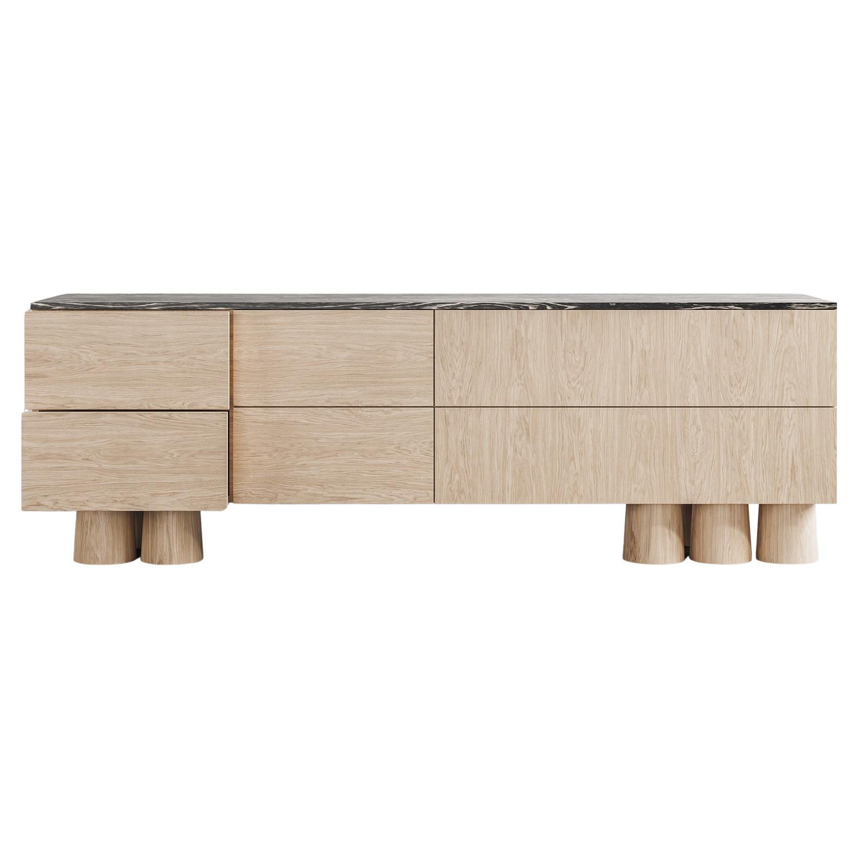 BOND DRESSER - Moderne 6 tiroirs Nude Cathedral Oak + Groove exotique noire/blance