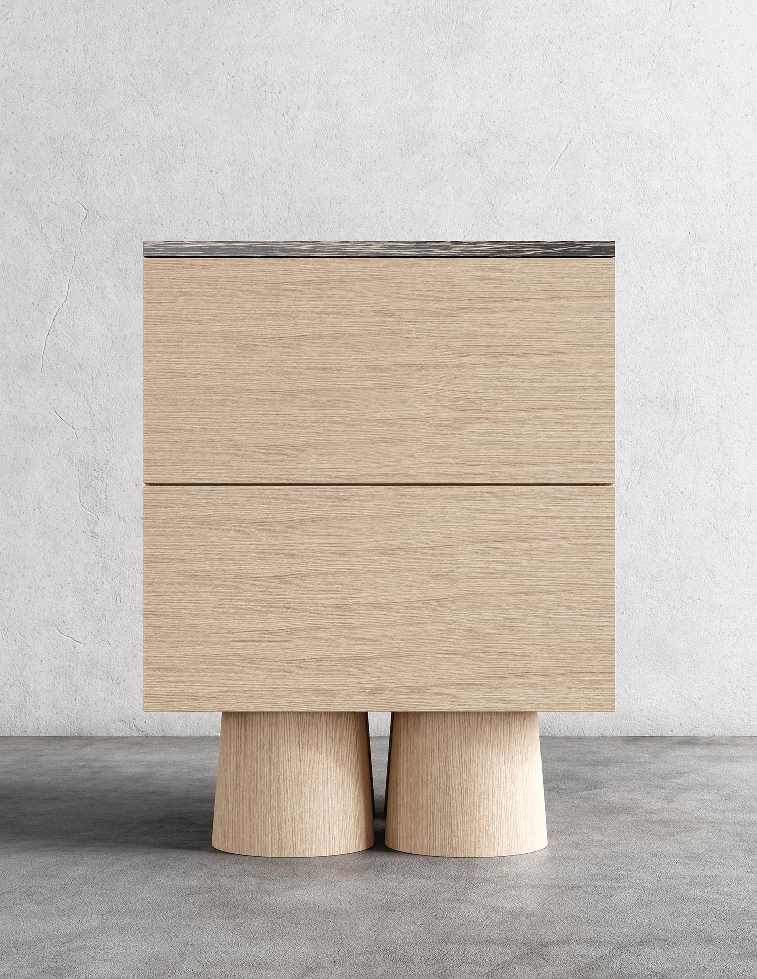 Moderno BOND NIGHTSTAND - Design moderno con Rift Recon nudo e scanalatura esotica in bianco e nero. in vendita