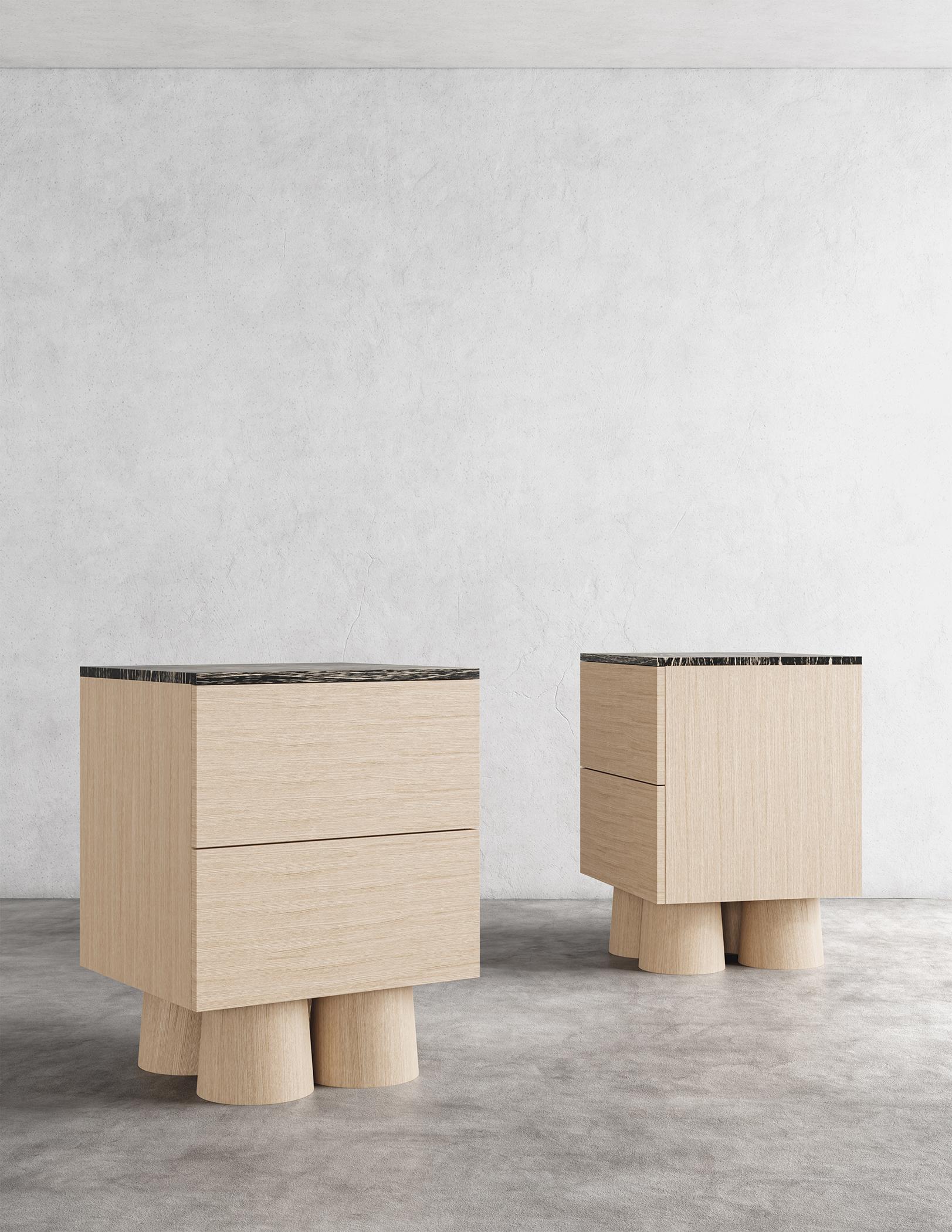 BOND NIGHTSTAND - Design moderno con Rift Recon nudo e scanalatura esotica in bianco e nero. In condizioni Nuovo in vendita a Laguna Niguel, CA