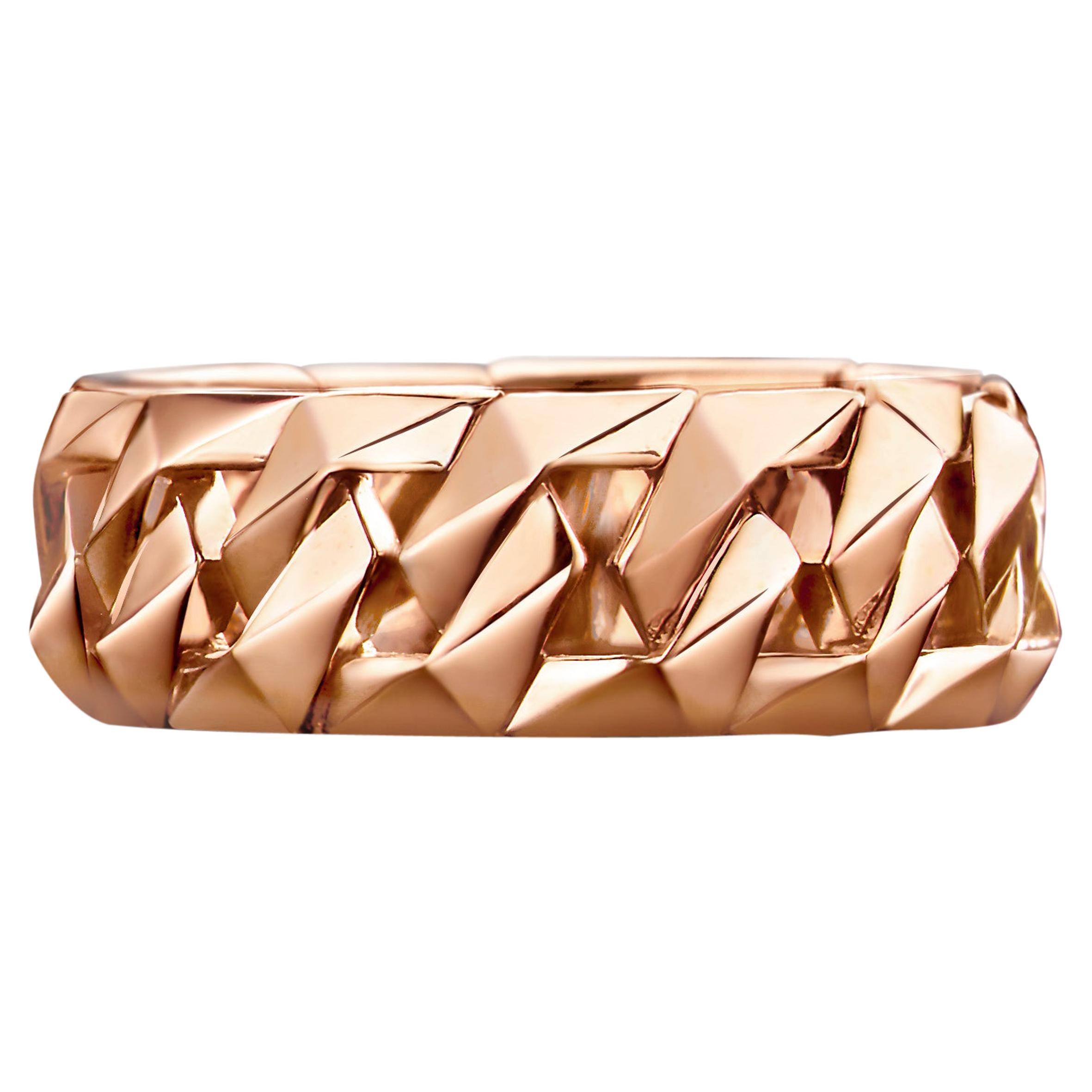 18k Pink Rose Gold Chain Band Ring  For Sale