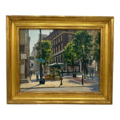 „Blumenverkäufer in der Bond Street“ – Original-Ölgemälde von Julian Barrow (1939–2013)