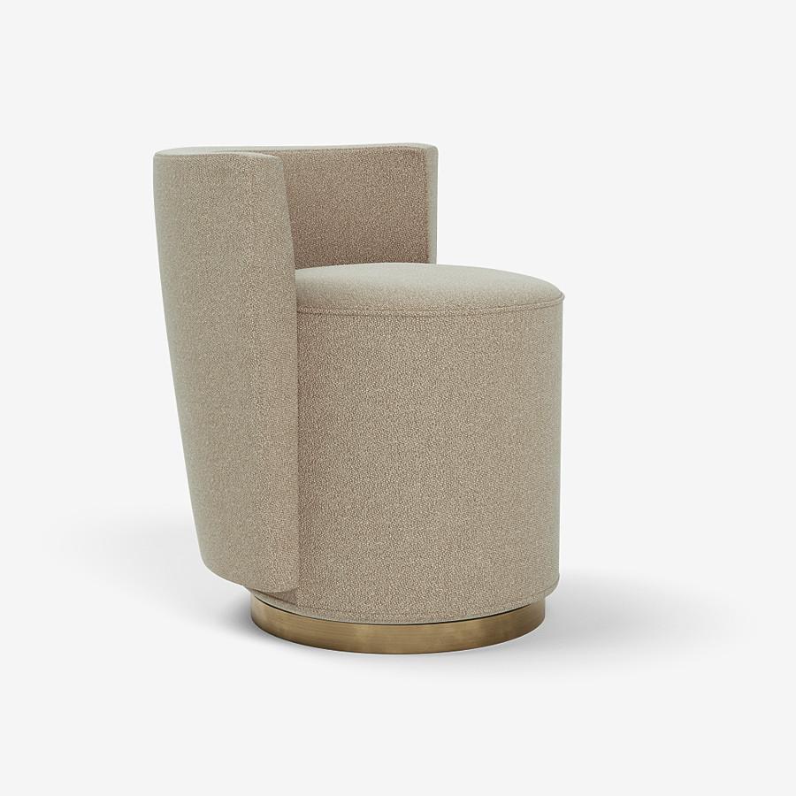 This Bond Street stool by Yabu Pushelberg is upholstered in Trollstigen, tightly woven bouclé wool. Trollstigen comes in 7 colorways from Norway with a composition of 94% New Wool, 6% Nylon, a weight of 765g/m and a Martindale of 100,000