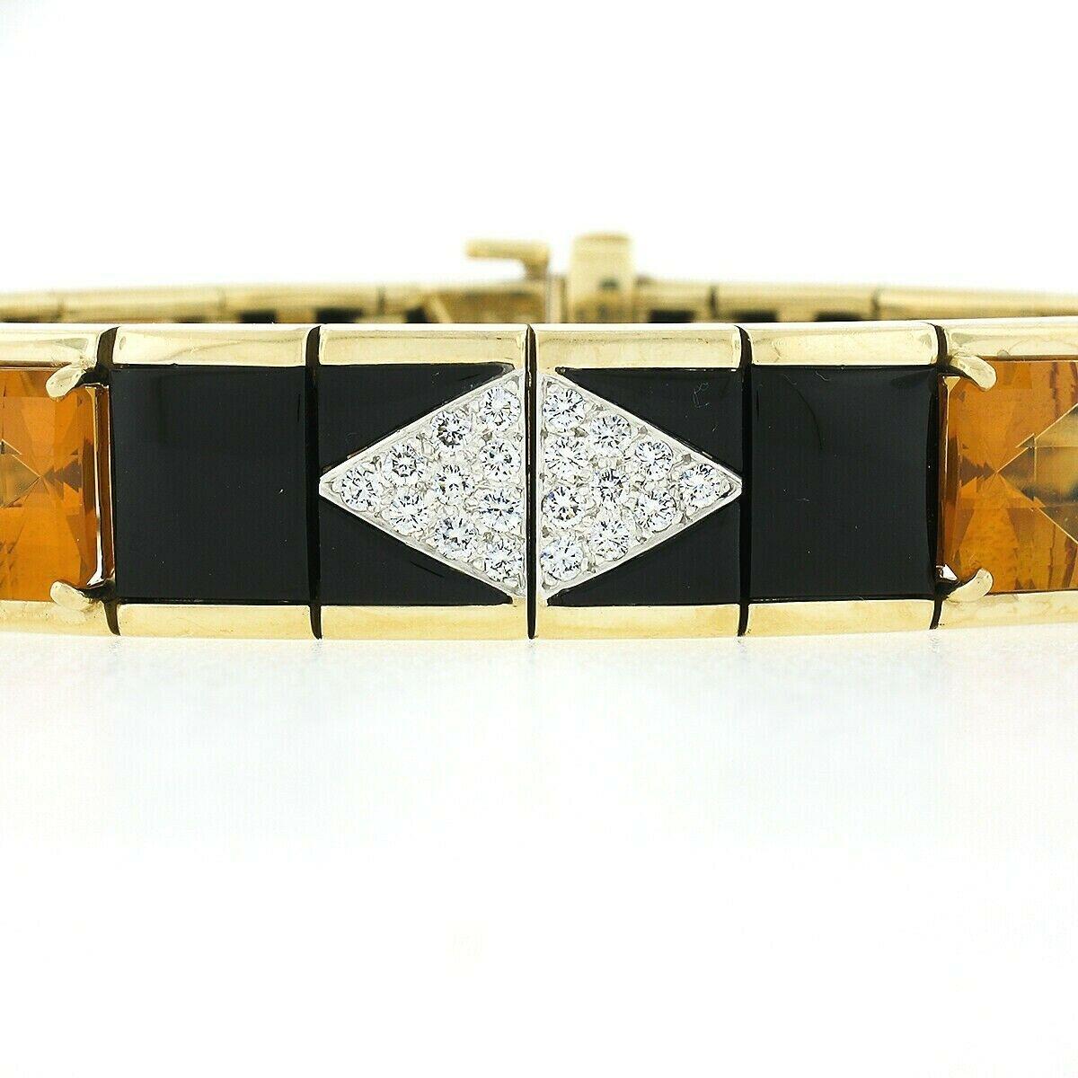 Taille coussin Bondanza Bracelet à larges maillons en or 18 carats, platine, diamants de 1,93 carat, citrine et onyx noir en vente