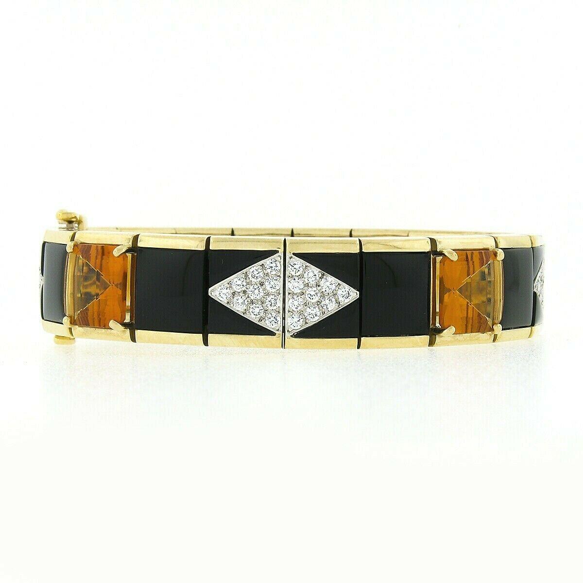 Bondanza Bracelet à larges maillons en or 18 carats, platine, diamants de 1,93 carat, citrine et onyx noir Excellent état - En vente à Montclair, NJ