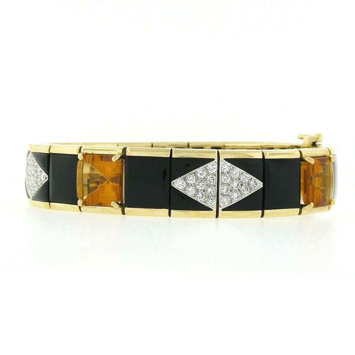 Women's or Men's Bondanza 18K Gold Platinum 1.93ct Diamond Citrine Black Onyx Wide Link Bracelet For Sale