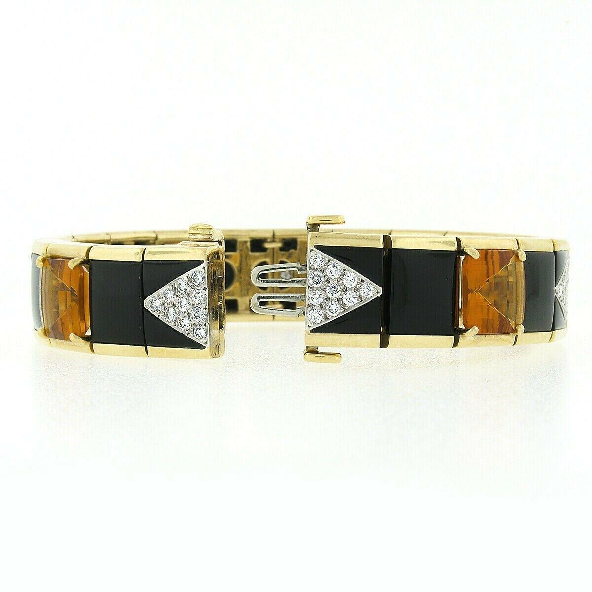 Bondanza Bracelet à larges maillons en or 18 carats, platine, diamants de 1,93 carat, citrine et onyx noir en vente 1