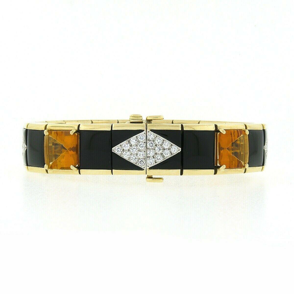 Bondanza Bracelet à larges maillons en or 18 carats, platine, diamants de 1,93 carat, citrine et onyx noir en vente 4