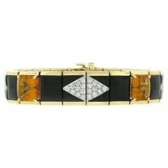 Bondanza breites Gliederarmband, 18 Karat Gold Platin 1,93 Karat Diamant Citrin Schwarzer Onyx