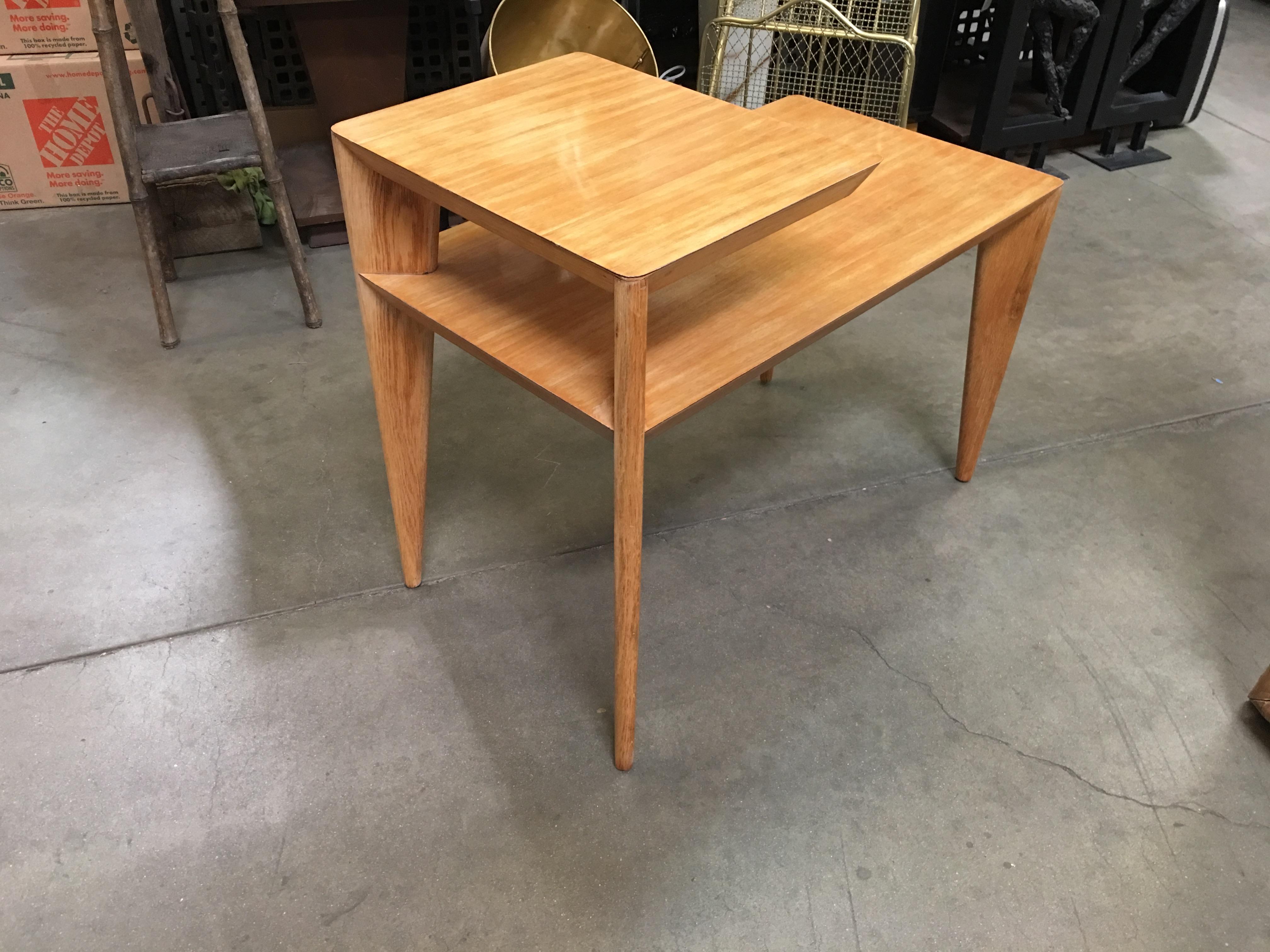 Mid-Century Modern Blonde Mid Century Knife Leg Two-Tier Side Table Pair