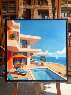« Terrasse ensoleillée en Sardaigne », peinture de paysage, acrylique sur toile, 2026