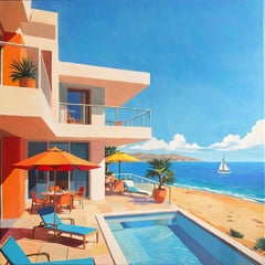 « Terrasse ensoleillée en Sardaigne », peinture de paysage, acrylique sur toile, 2026