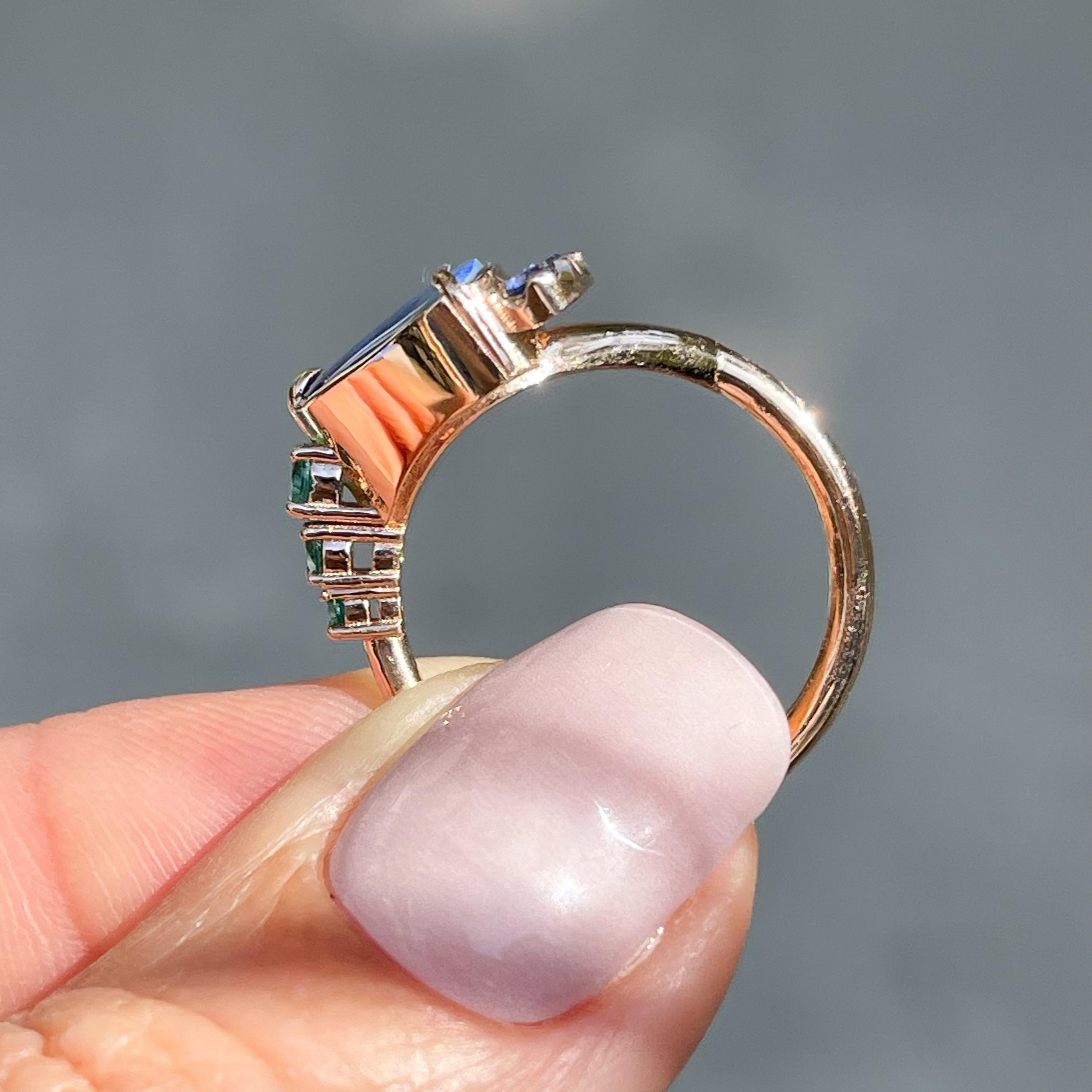 Bondi Retrospective Australian Opal Ring with sapphires Rose Gold, NIXIN Jewelry For Sale 4