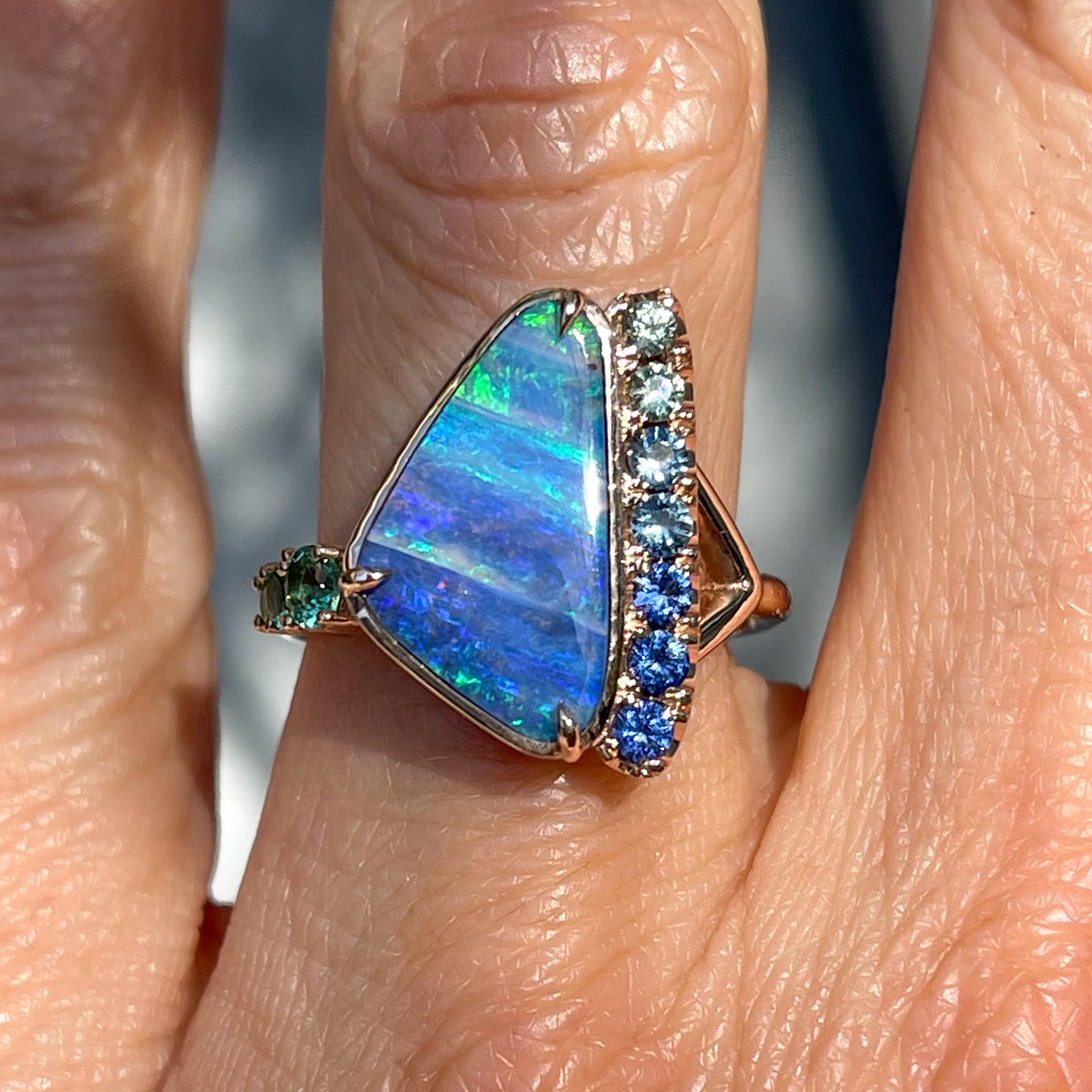 Bondi Retrospective Australian Opal Ring with sapphires Rose Gold, NIXIN Jewelry For Sale 2