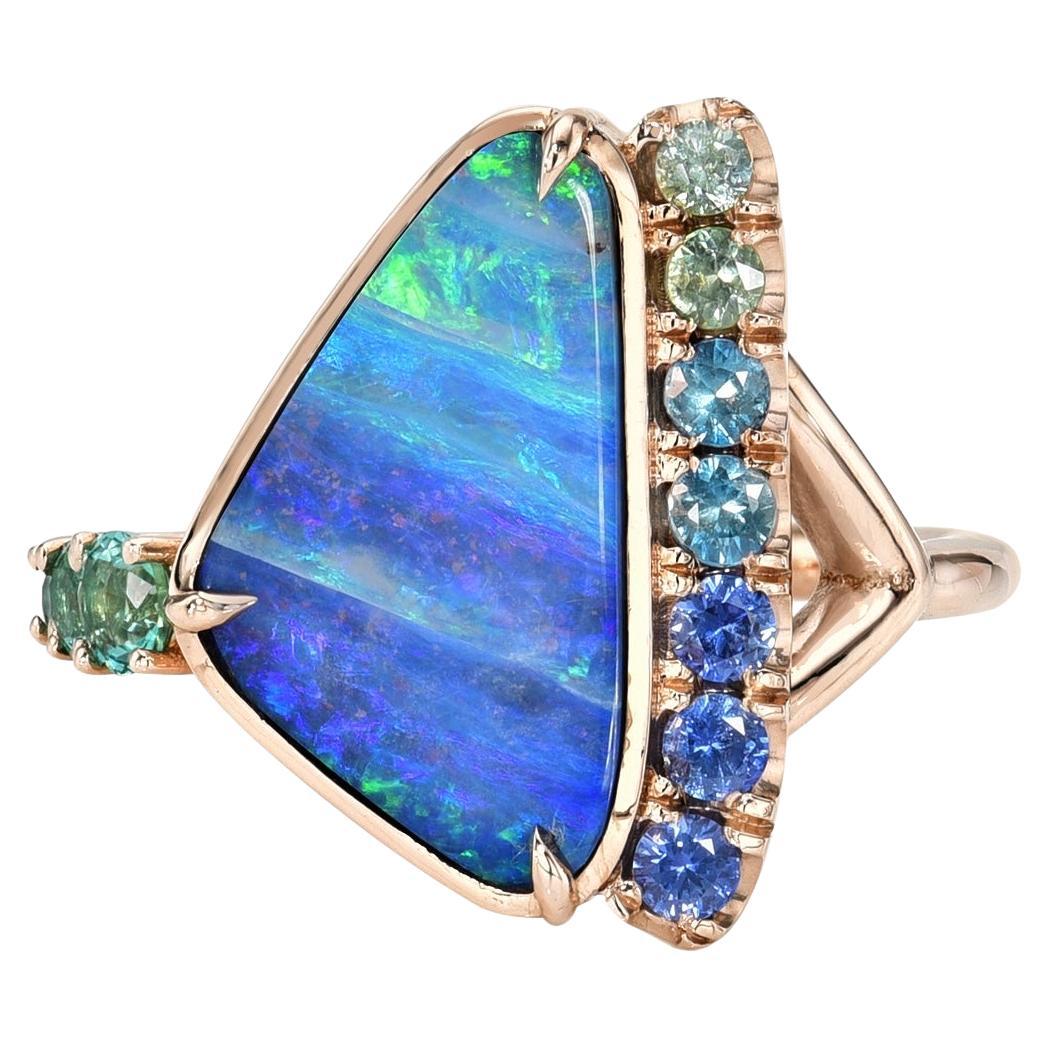Bondi Retrospective Australian Opal Ring with sapphires Rose Gold, NIXIN Jewelry For Sale