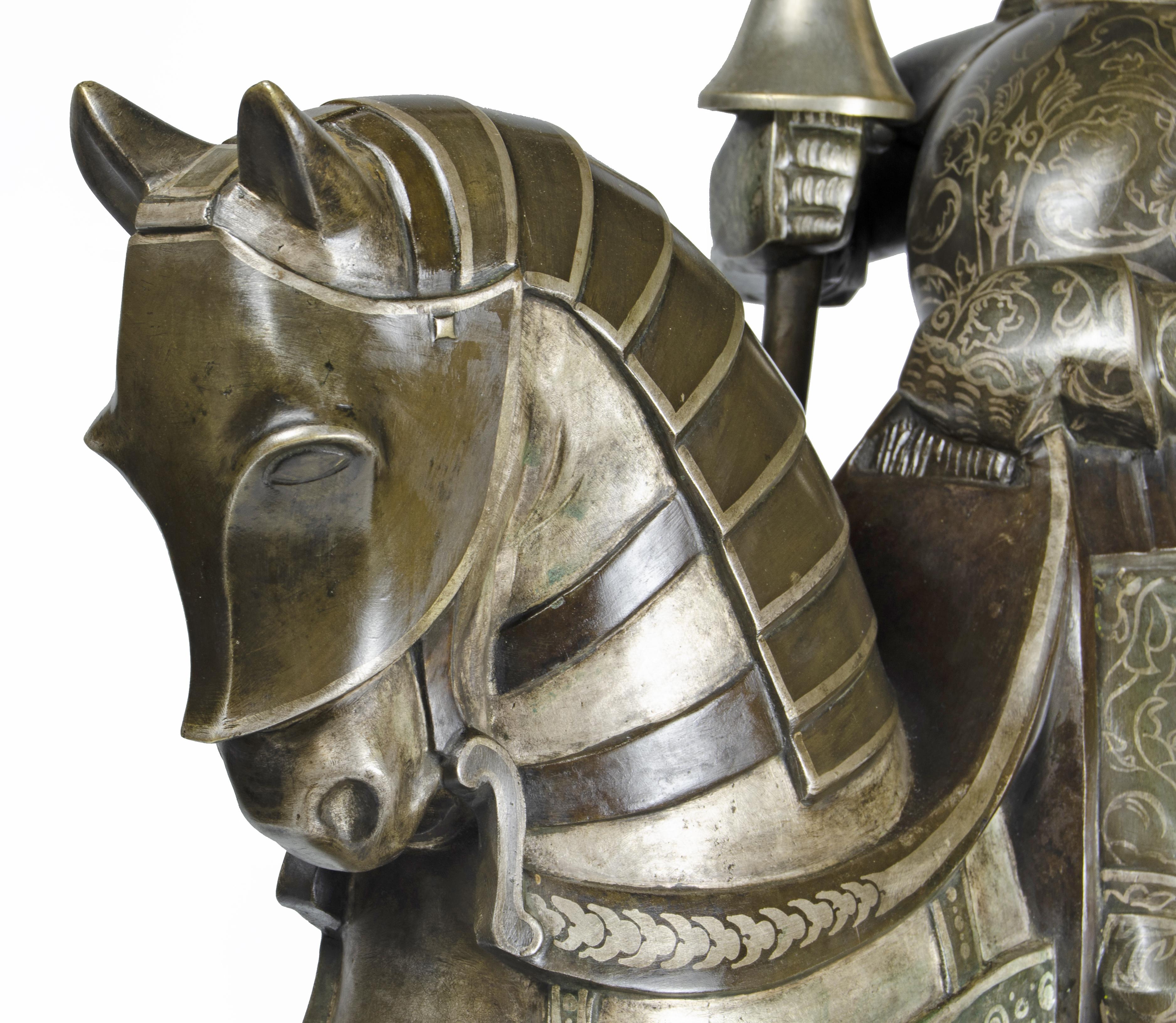 Scultura di cavaliere in osso e bronzo con base in marmo di A. Kéléty, Francia in vendita 5