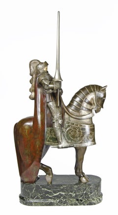 Ritterplastik aus Knochen und Bronze mit Marmorsockel von A. Kéléty, Frankreich