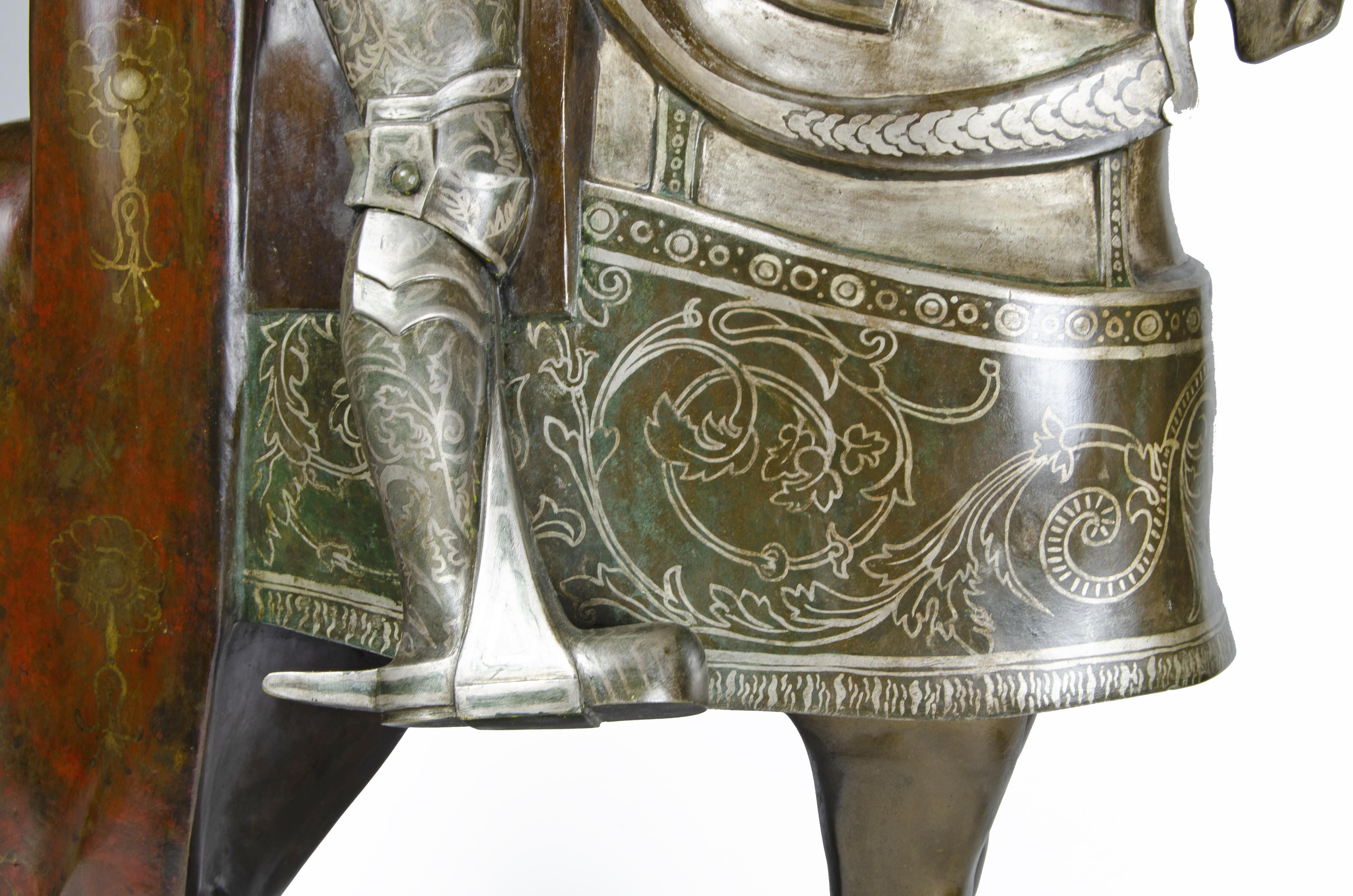 Francese Scultura di cavaliere in osso e bronzo con base in marmo di A. Kéléty, Francia in vendita