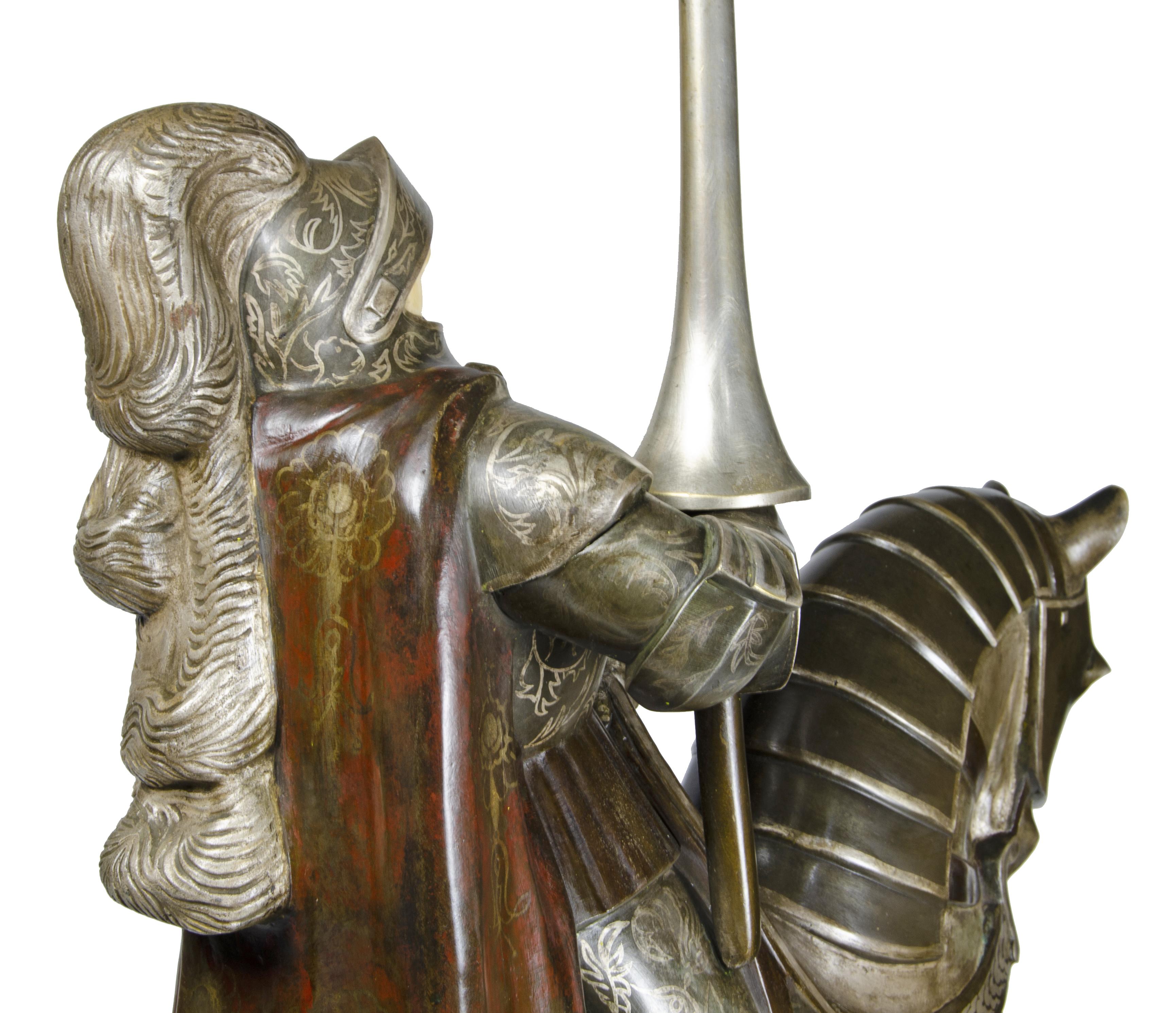 Scultura di cavaliere in osso e bronzo con base in marmo di A. Kéléty, Francia In condizioni buone in vendita a North Miami, FL