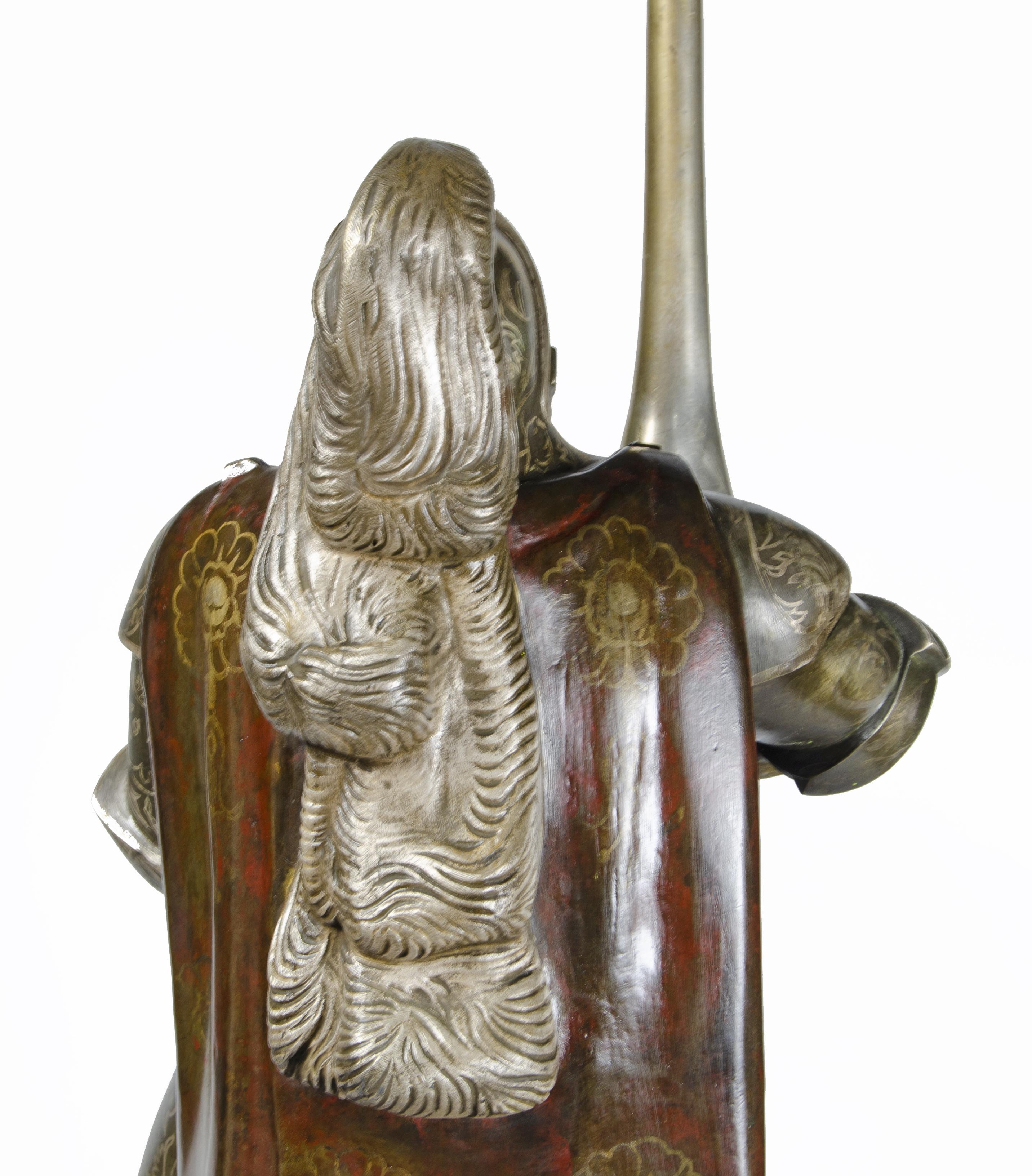 Metallo Scultura di cavaliere in osso e bronzo con base in marmo di A. Kéléty, Francia in vendita