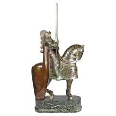 Bone and Bronze Mounted Knight Sculpture with Marble Base by A. Kéléty, France