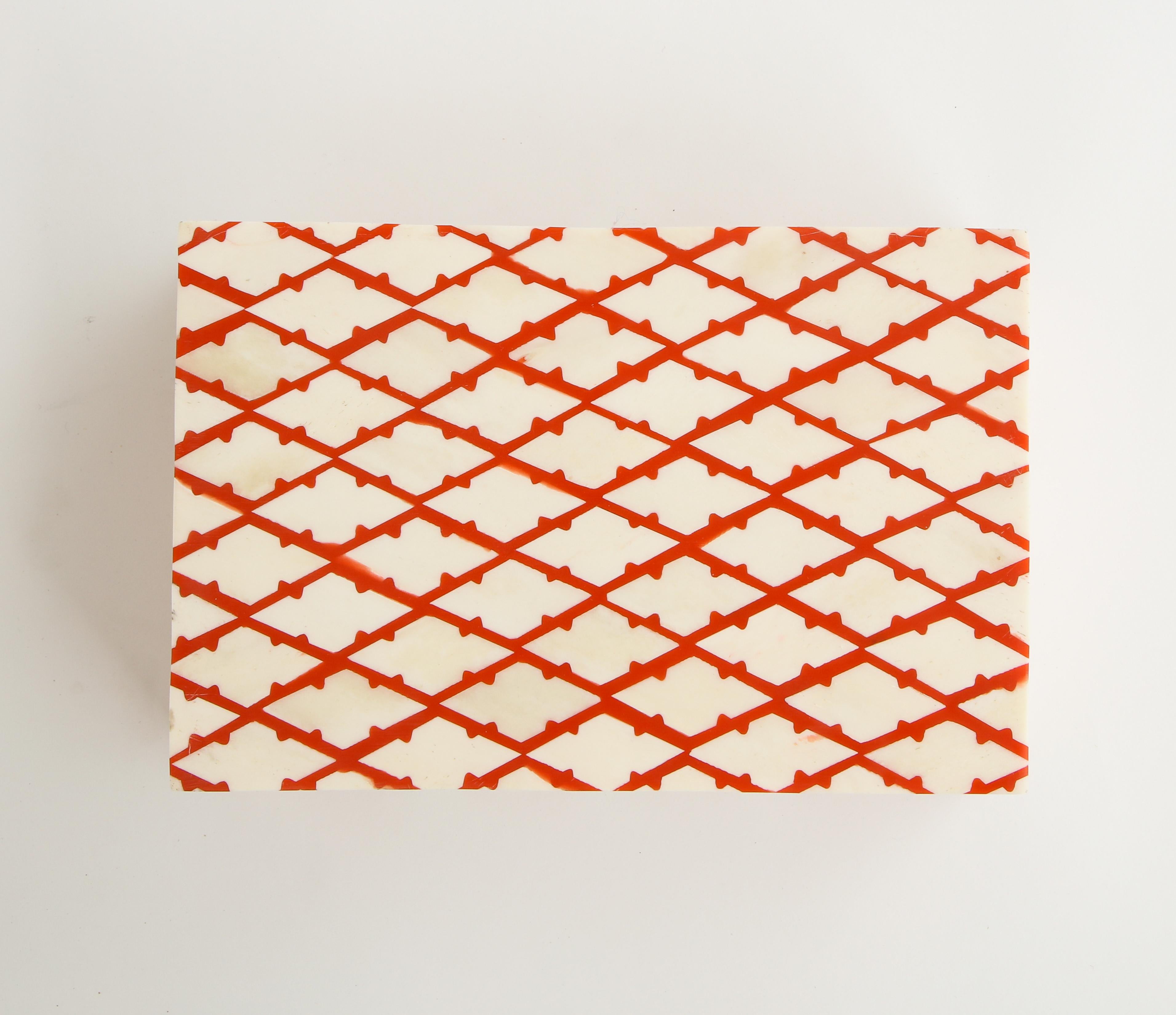 Polished Bone and Coral Trellis Decorative Box